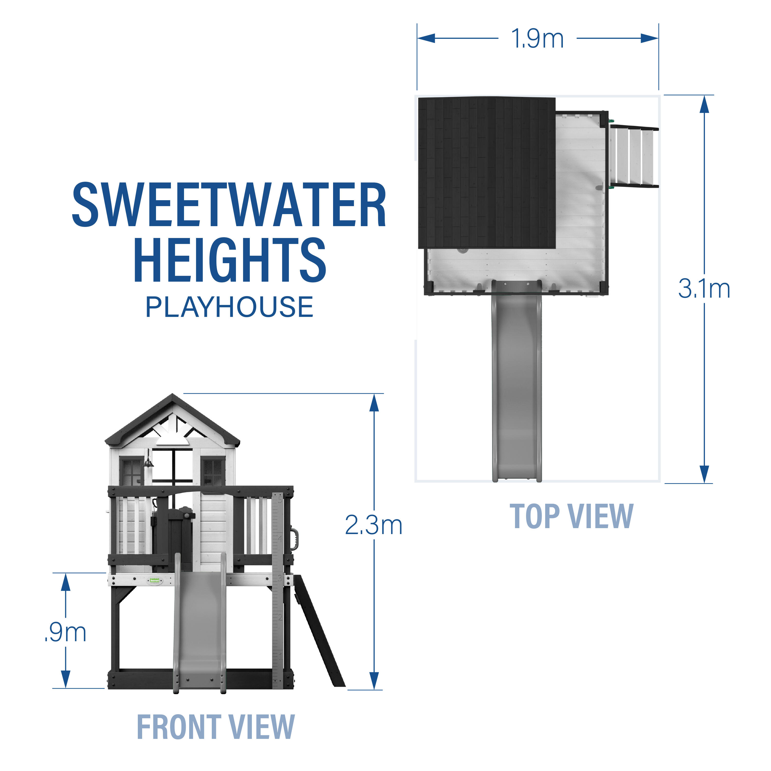 Casita de madera con tobogán, Sweetwater Heights, blanca 4/7