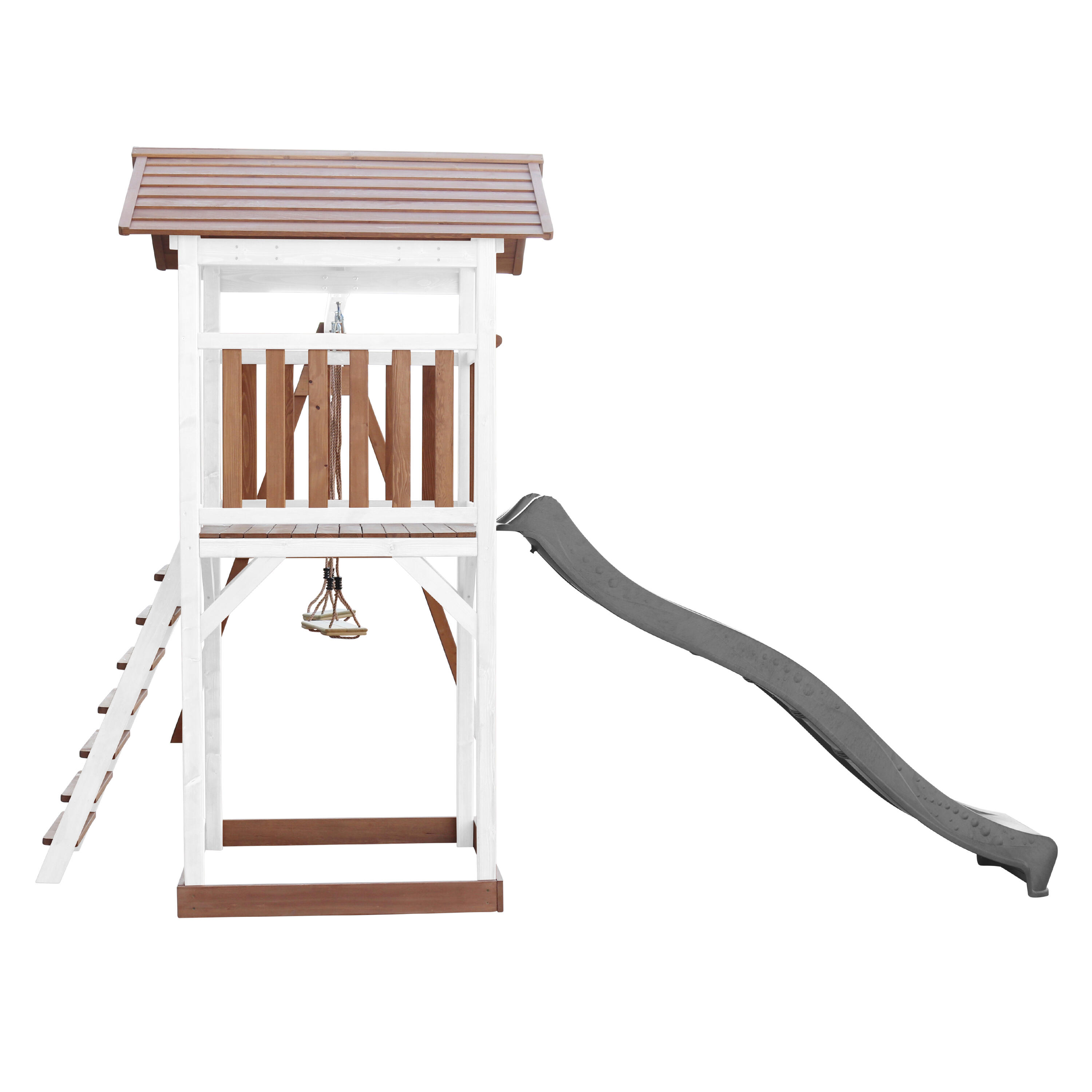 Aire de jeux Beach Tower Marron/Blanche avec 2 Balançoires - Toboggan Gris 7/7