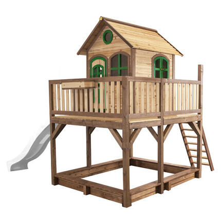 Liam Spielhaus Braun/Grün, Sandkasten & Rutsche Grau, FSC-Holz