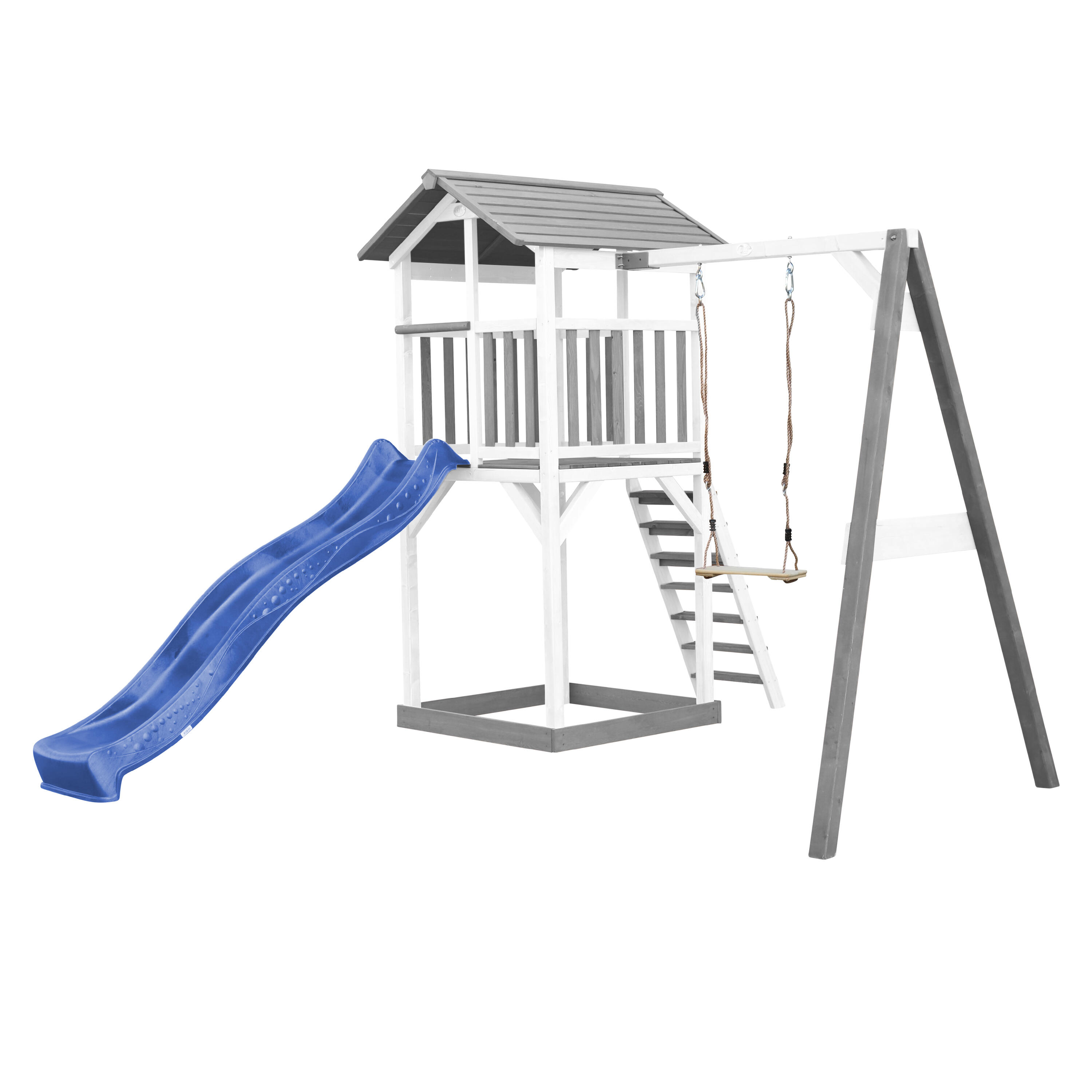 Aire de jeux Beach Tower Grise/Blanche avec 1 Balançoire - Toboggan Bleu 2/7