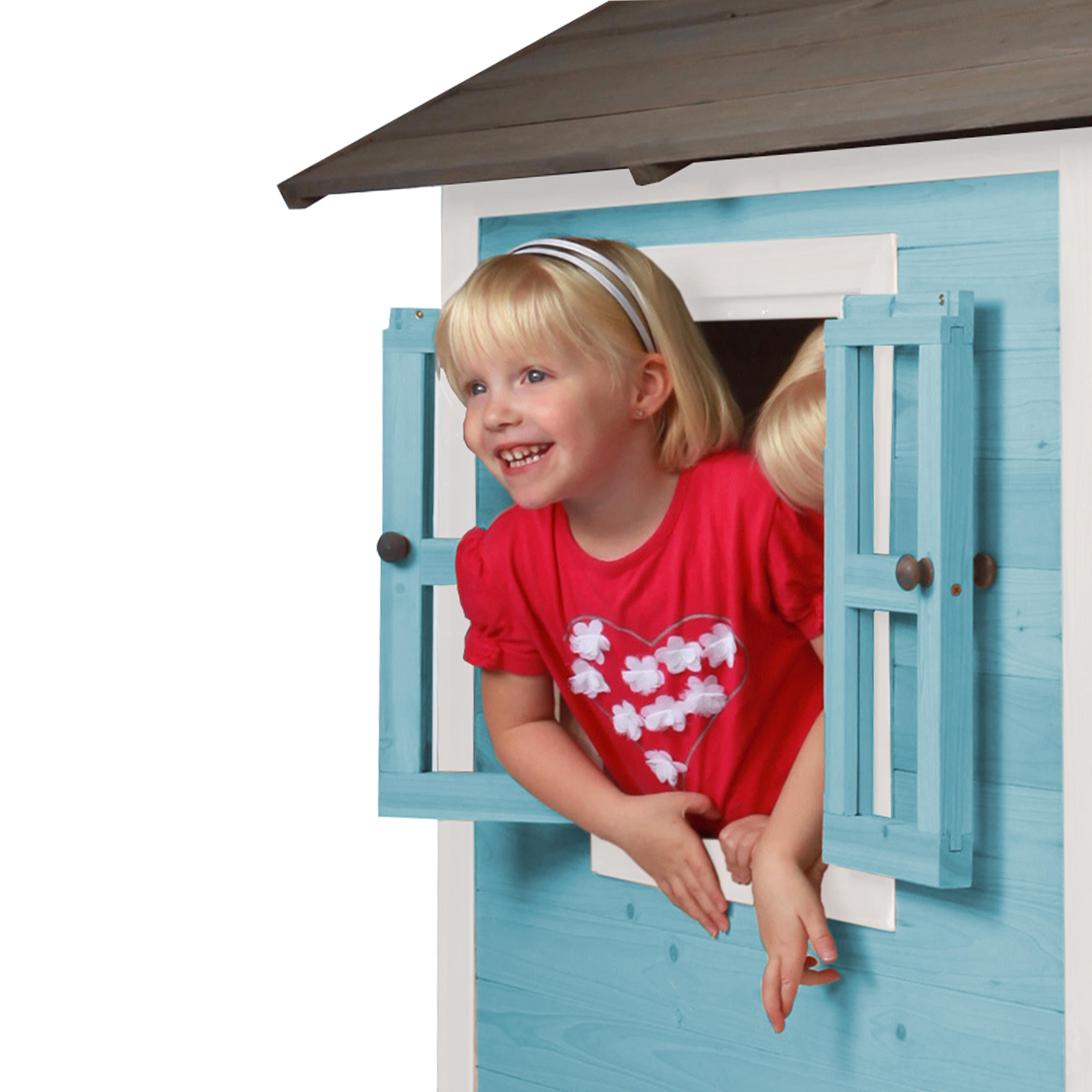 Casetta da giardino per bambini Lodge XL blu - Scivolo rosso 7/7