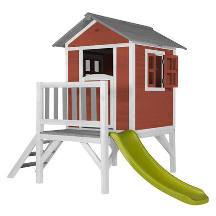 Maisonnette en bois Lodge XL Rouge - Toboggan Bleu