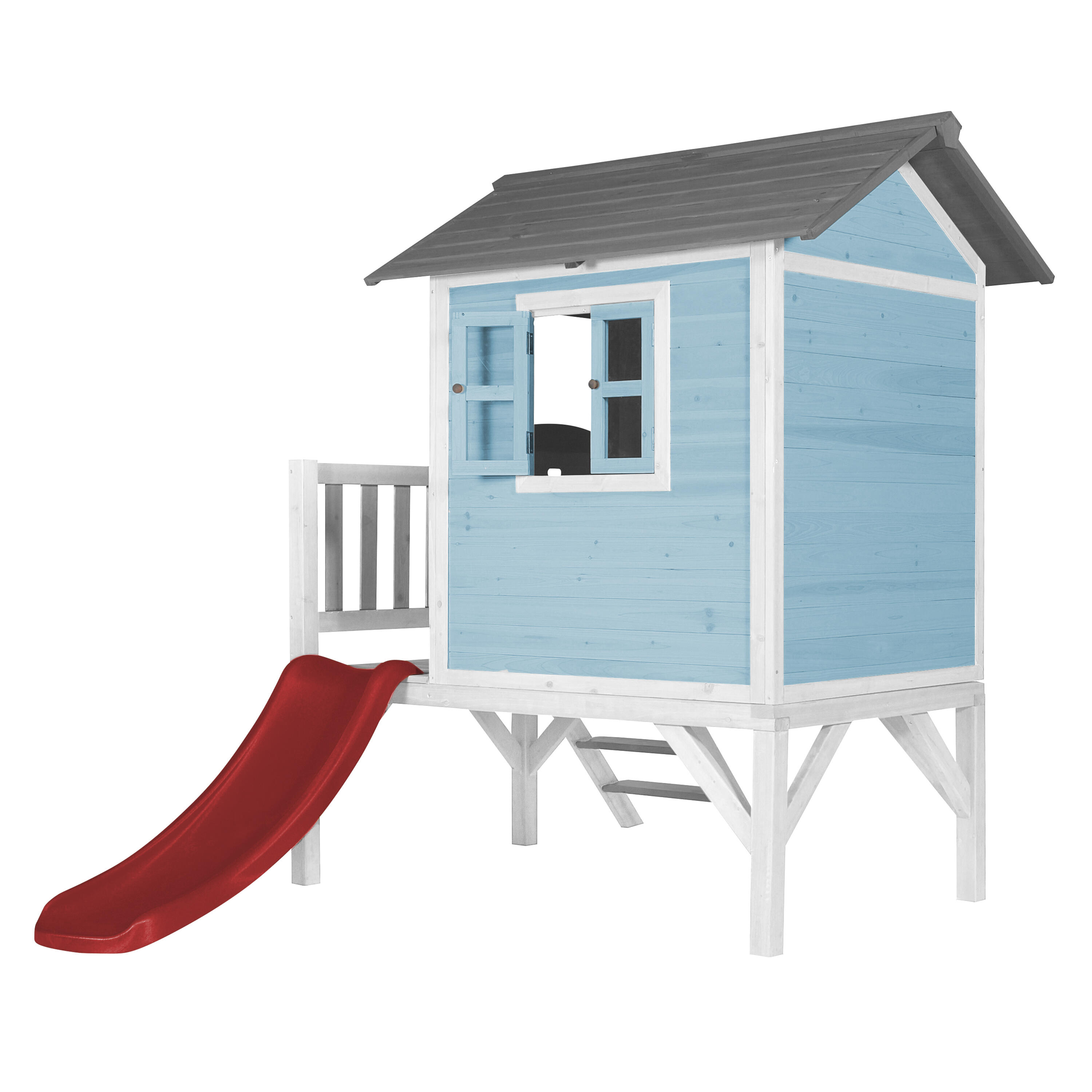 Casetta da giardino per bambini Lodge XL blu - Scivolo rosso 4/7
