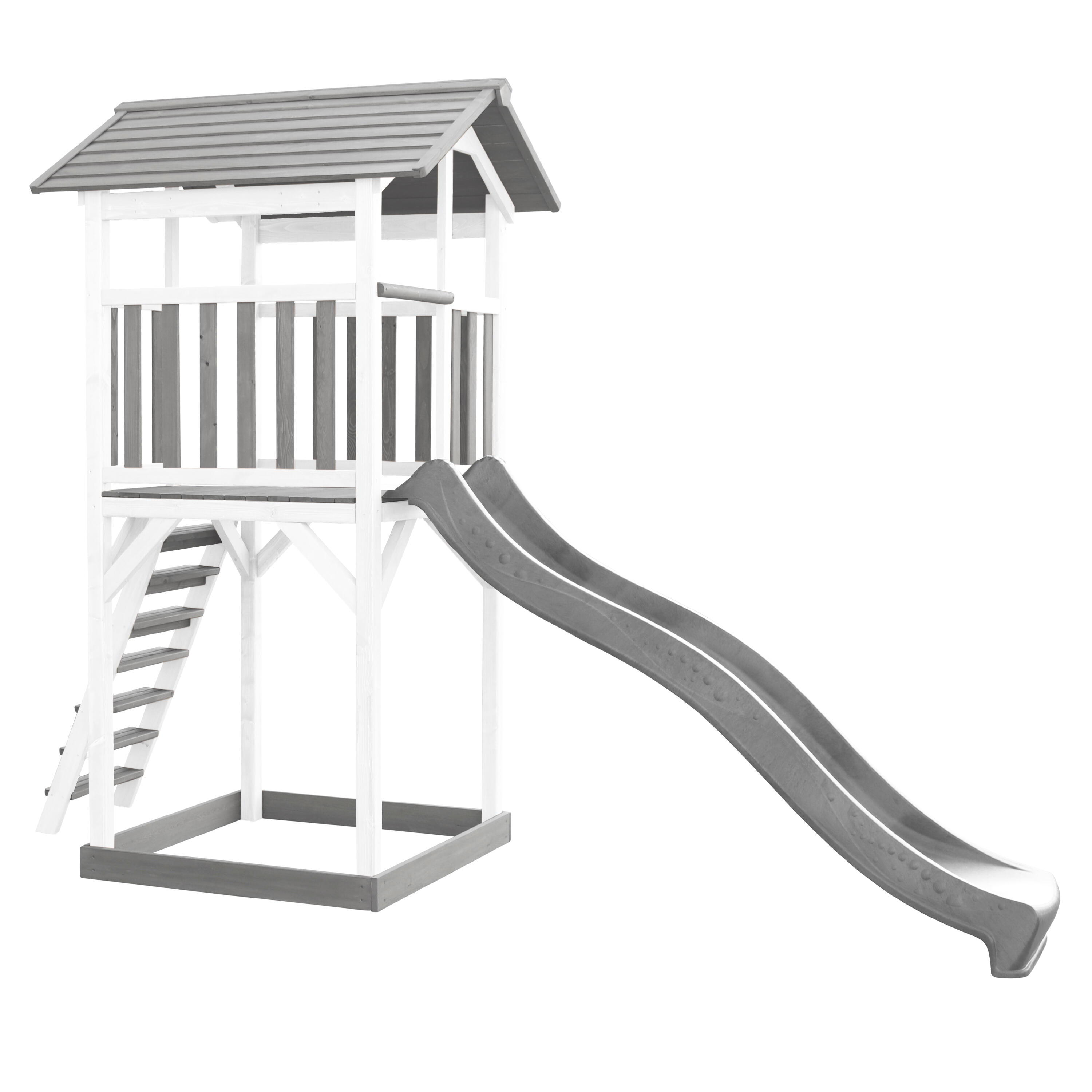 Beach Tower Spielturm Grau/Weiß, Rutsche Grau & Sandkasten 6/7