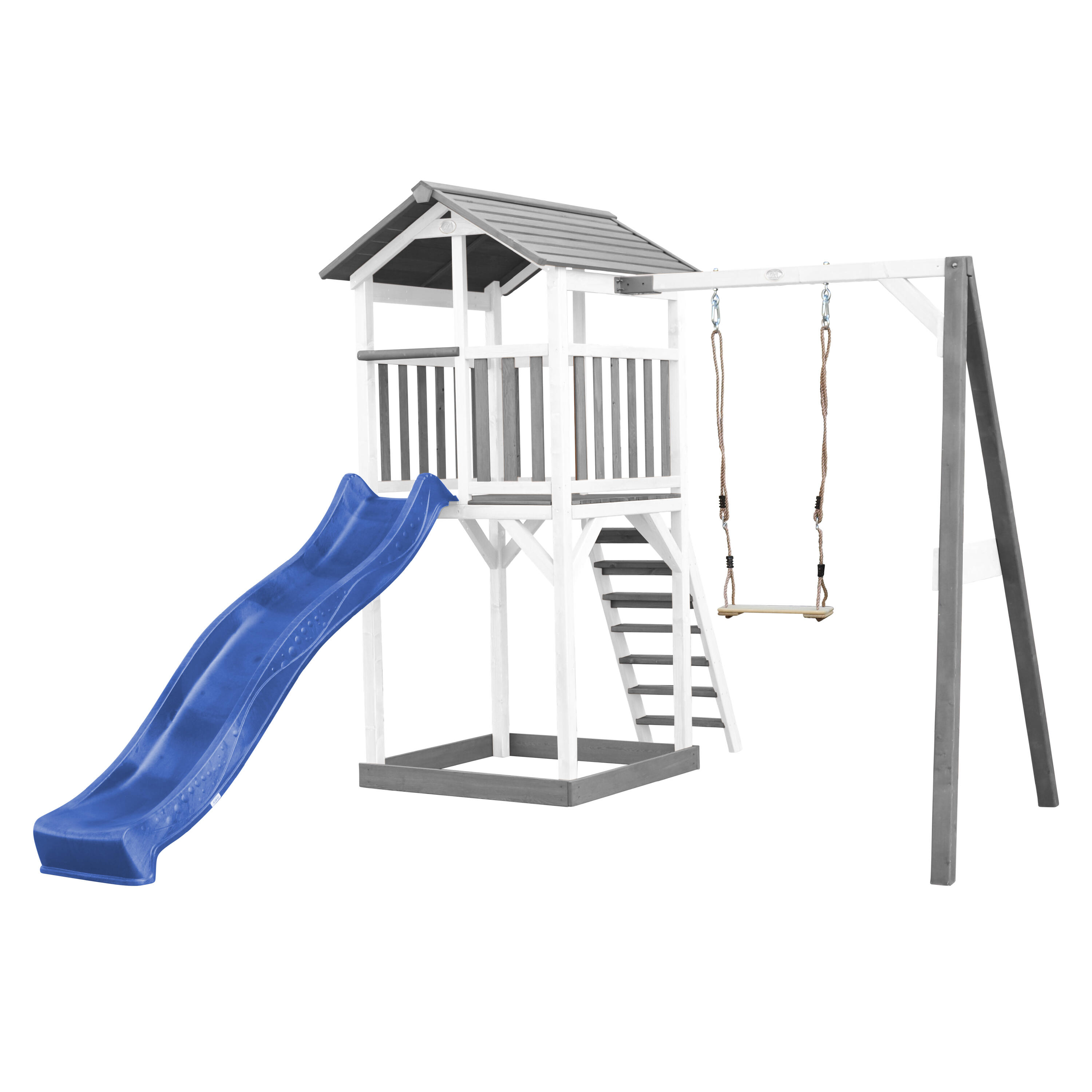 Axi - Aire De Jeux Beach Tower Grise/blanche Avec 1 Balançoire - Toboggan Bleu - Aire De Jeu - Bleu - Taille Unique - Decathlon