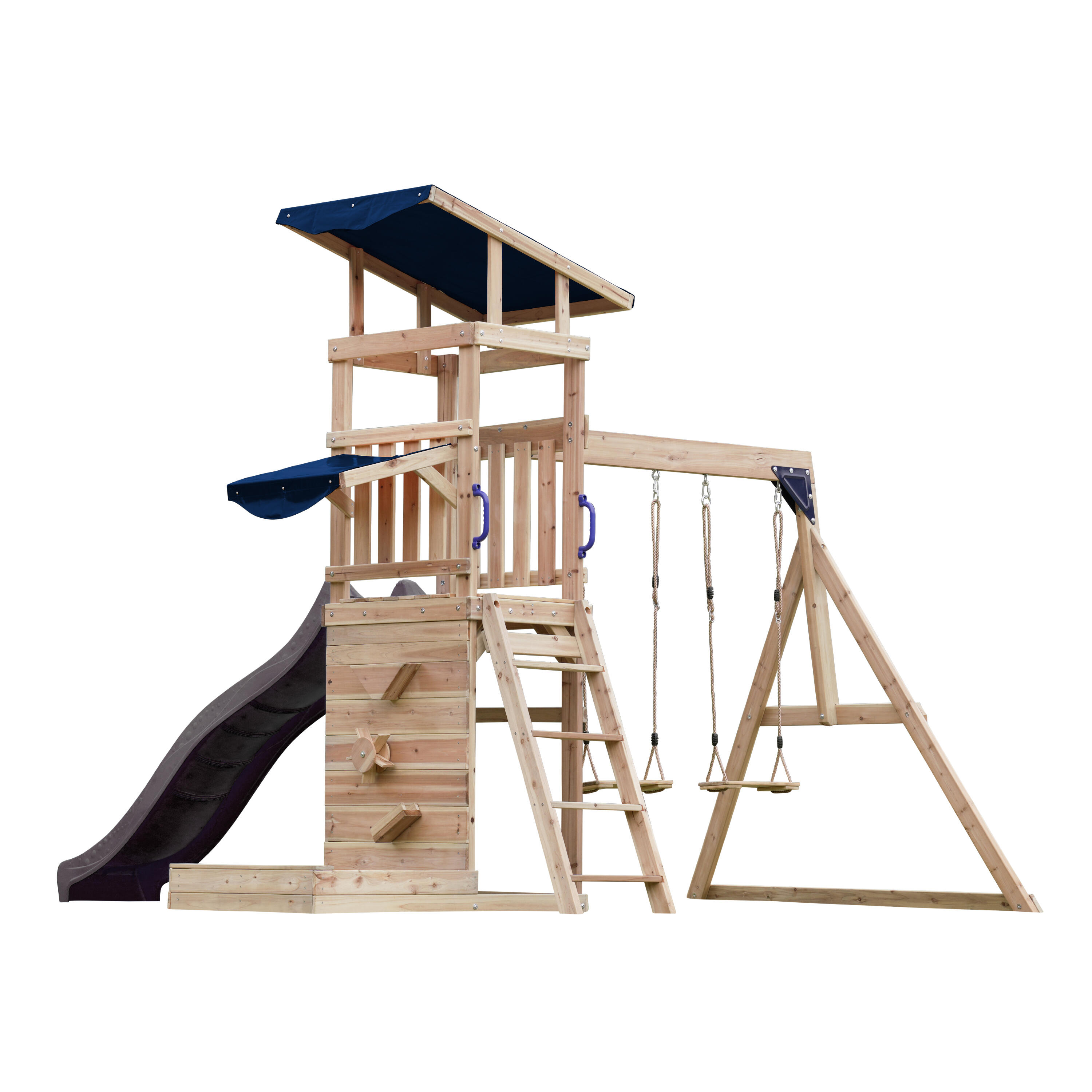 Malik Spielturm aus Holz mit 2 Schaukeln, Rutsche Grau 7/7