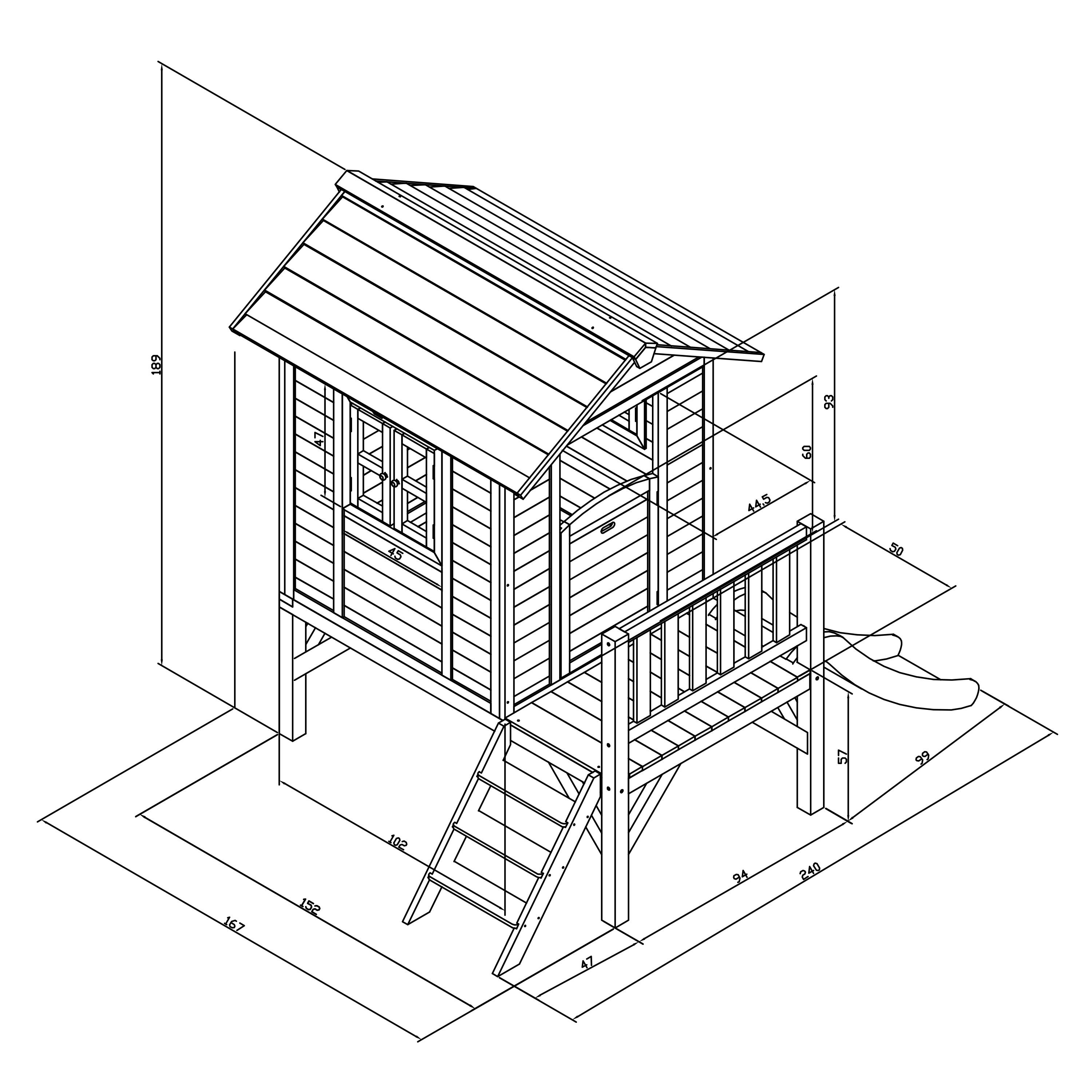 Casetta da giardino per bambini Lodge XL blu - Scivolo rosso 3/7