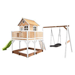 Maisonnette en bois Liam,Bac à Sable, Balançoire, Toboggan Gris