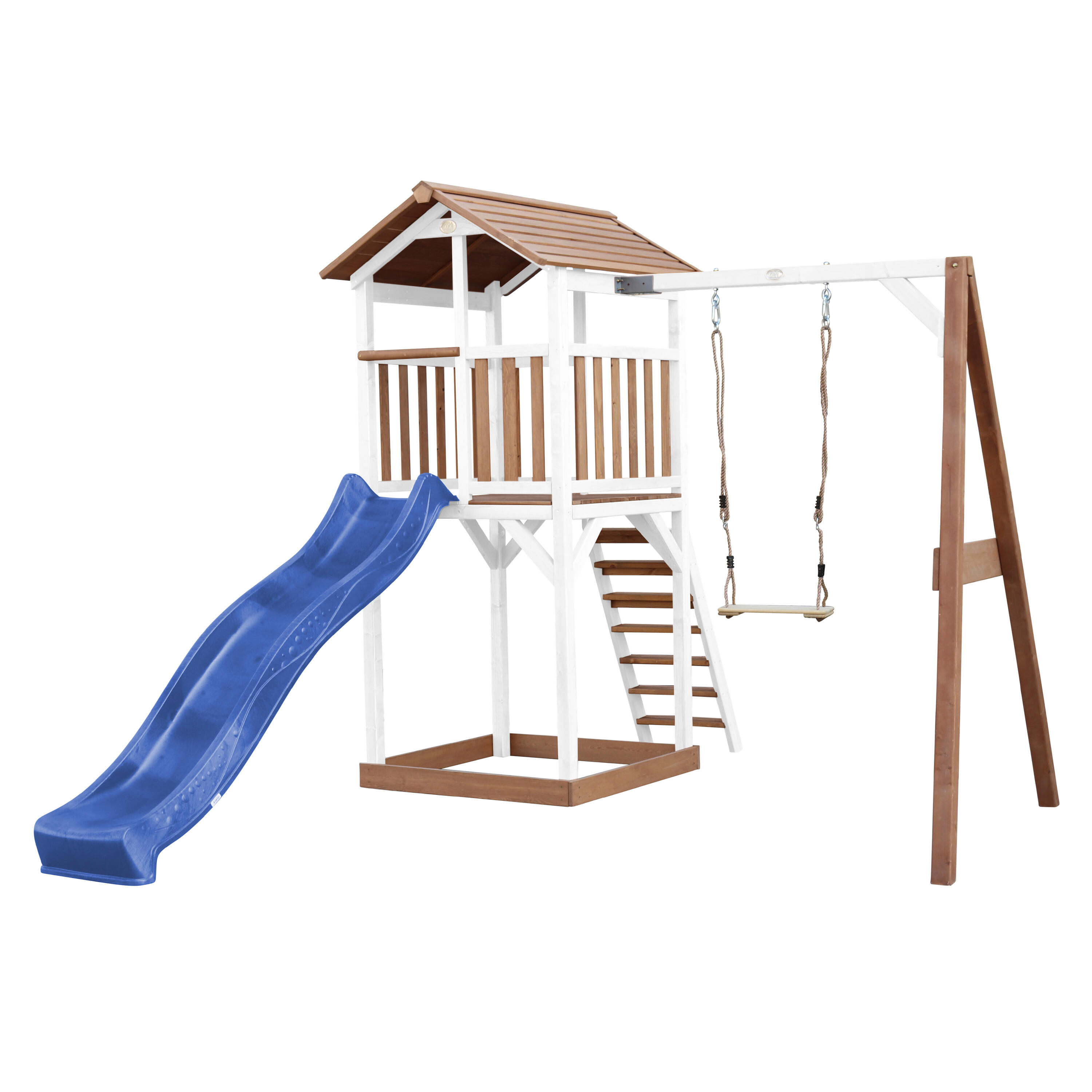 Axi - Aire De Jeux Beach Tower Marron/blanche Avec 1 Balançoire - Toboggan Bleu - Aire De Jeu - Bleu - Taille Unique - Decathlon