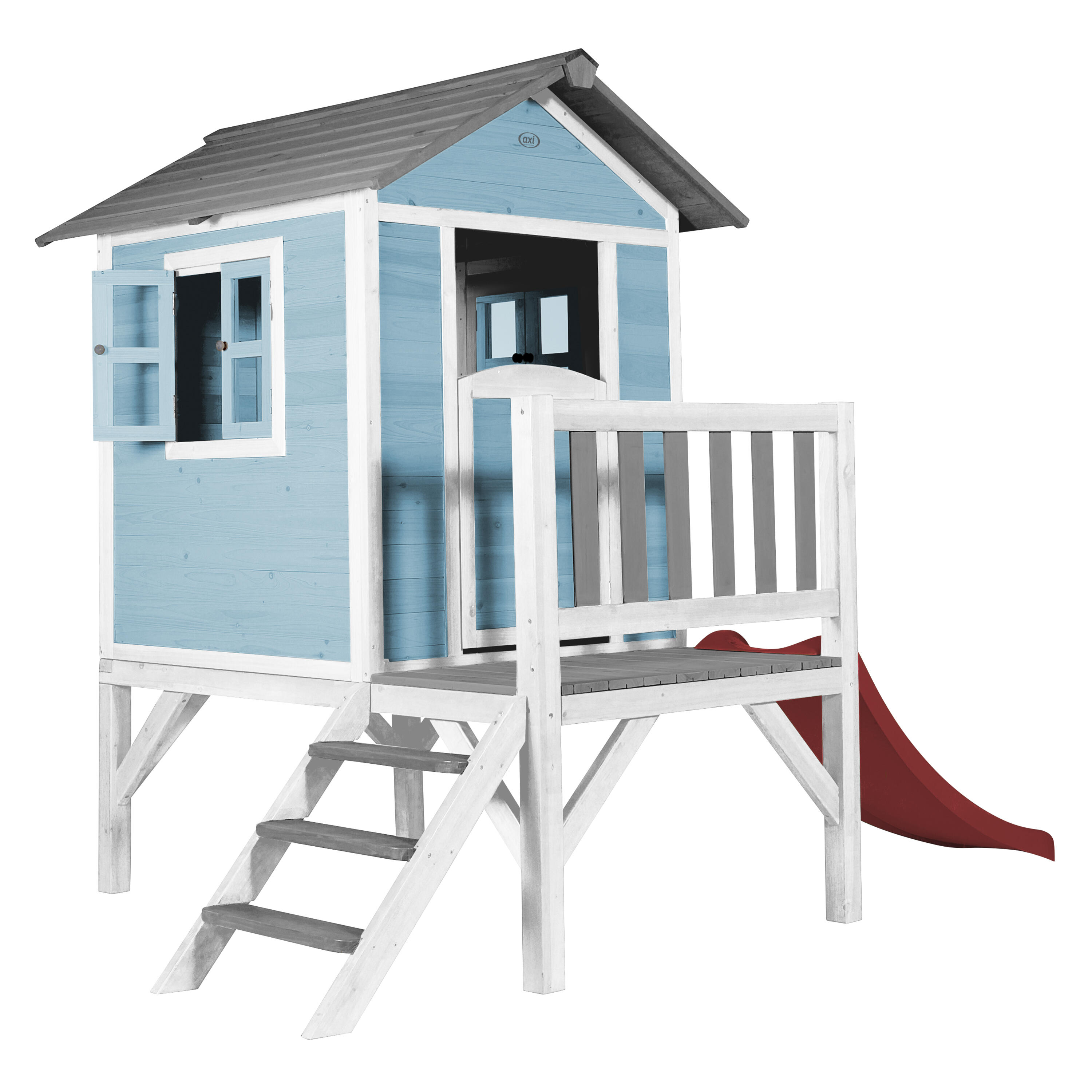 Casetta da giardino per bambini Lodge XL blu - Scivolo rosso 2/7