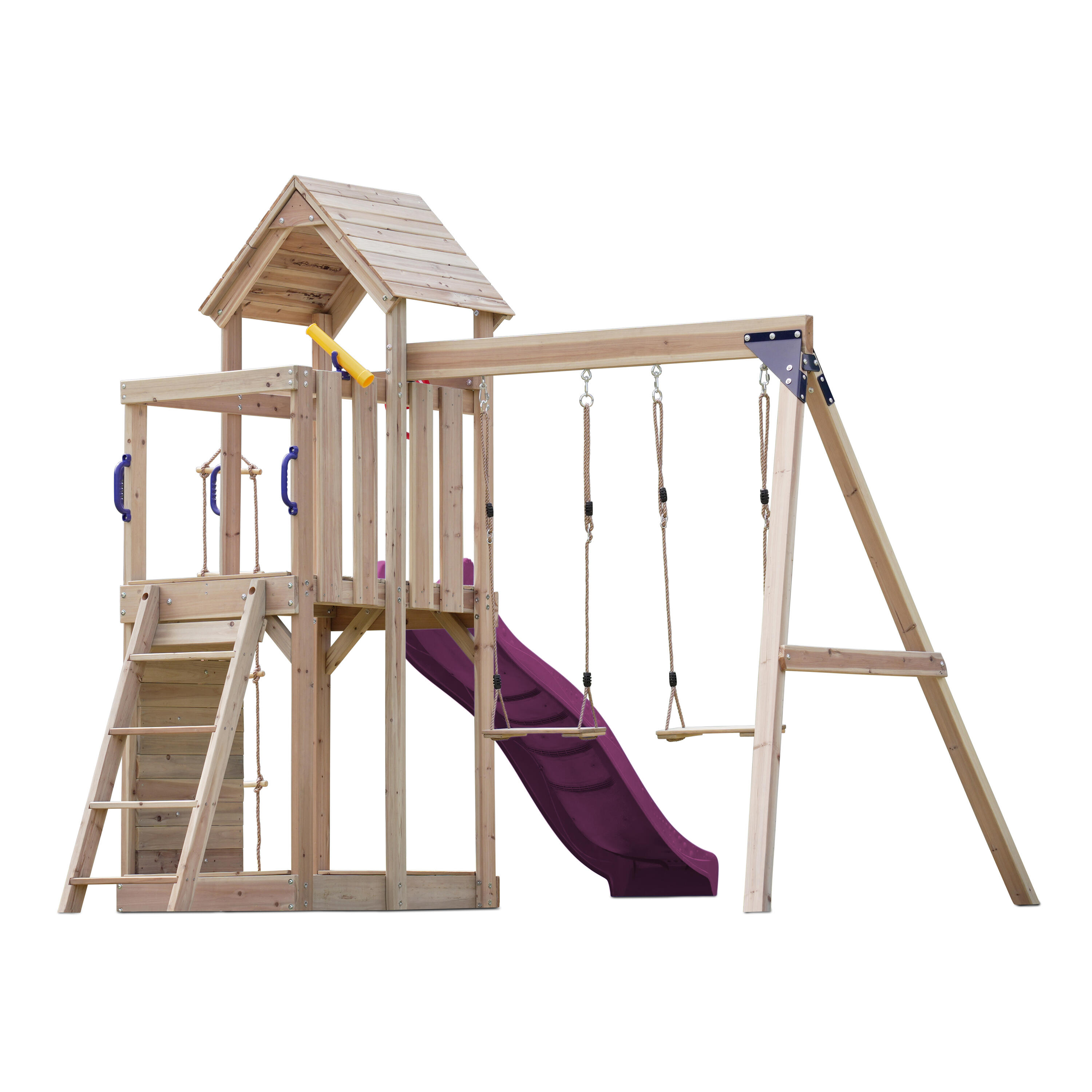 Aire de jeux, Moos avec balançoire double et échelle en corde - toboggan violet 7/7