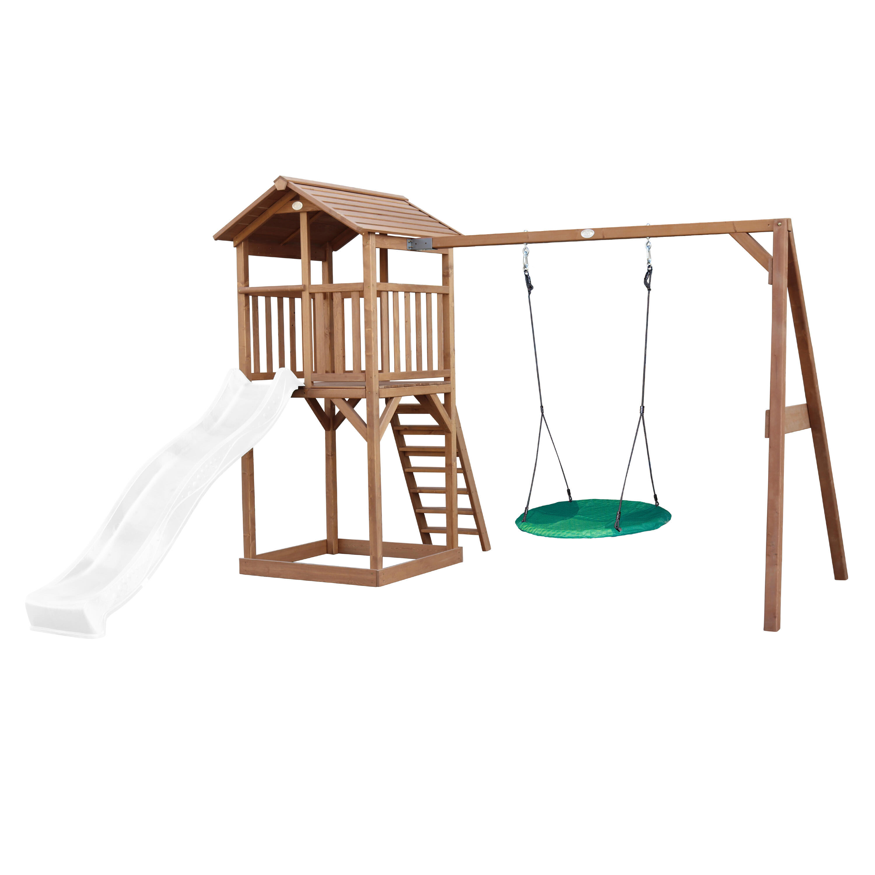 Axi - Aire De Jeux Beach Tower Marron,  Balançoire Nid D'Oiseau, Toboggan Blanc - Aire De Jeu - Blanc - Taille Unique - Decathlon