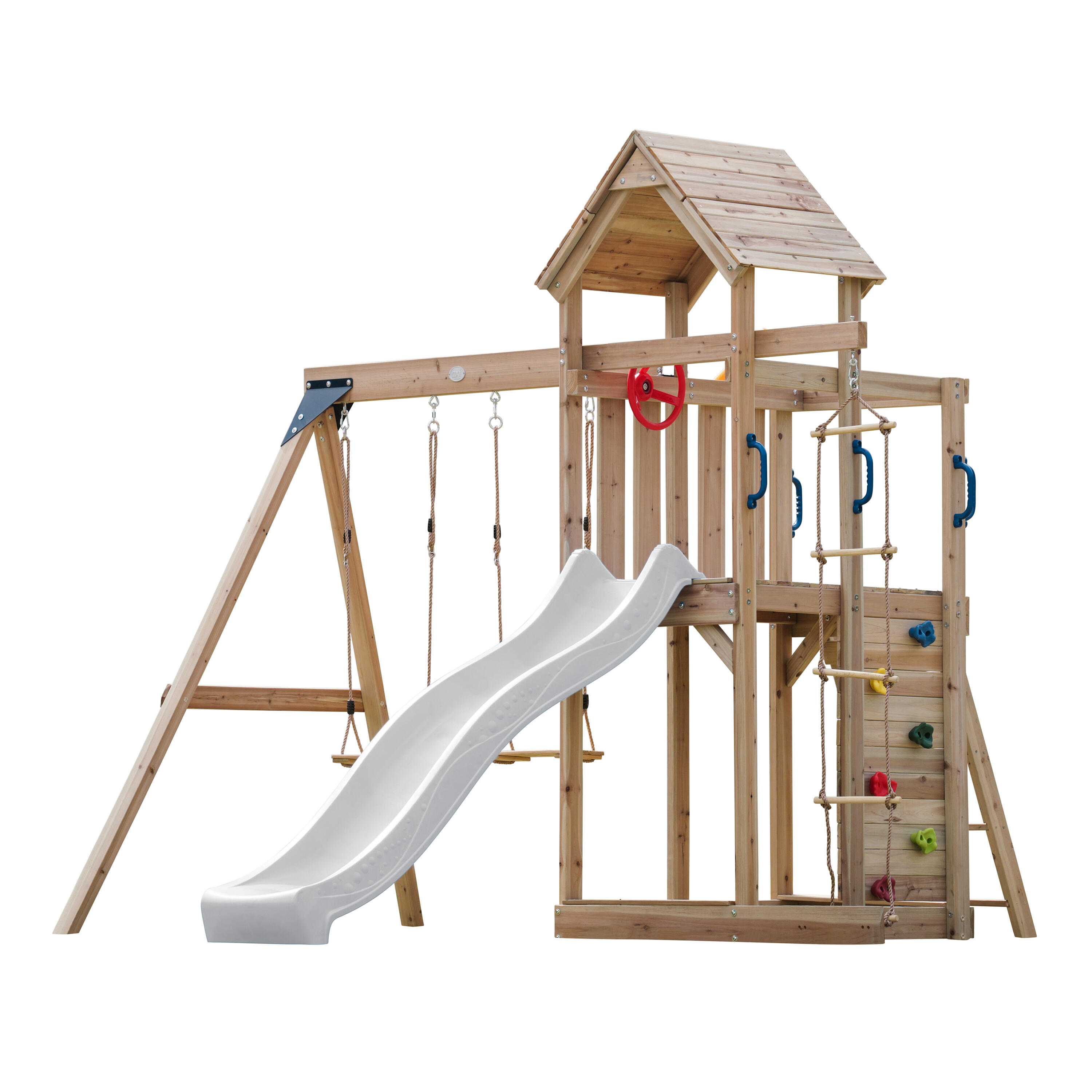 Axi - Aire De Jeux, Moos Avec Balançoire Double Et Échelle En Corde - Toboggan Blanc - Aire De Jeu - Blanc - Taille Unique - Decathlon