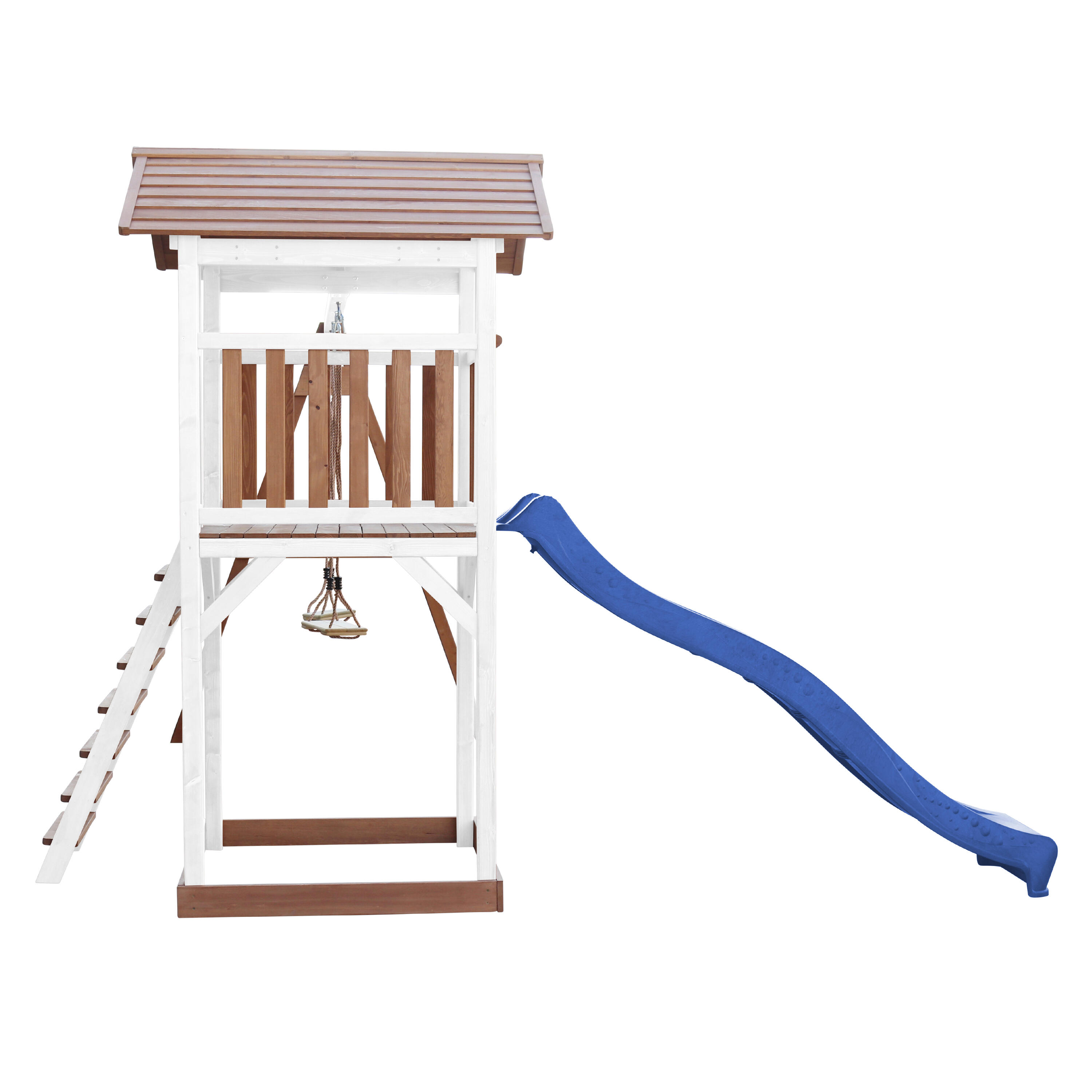 Aire de jeux Beach Tower Marron/Blanche avec 2 Balançoires - Toboggan Bleu 7/7