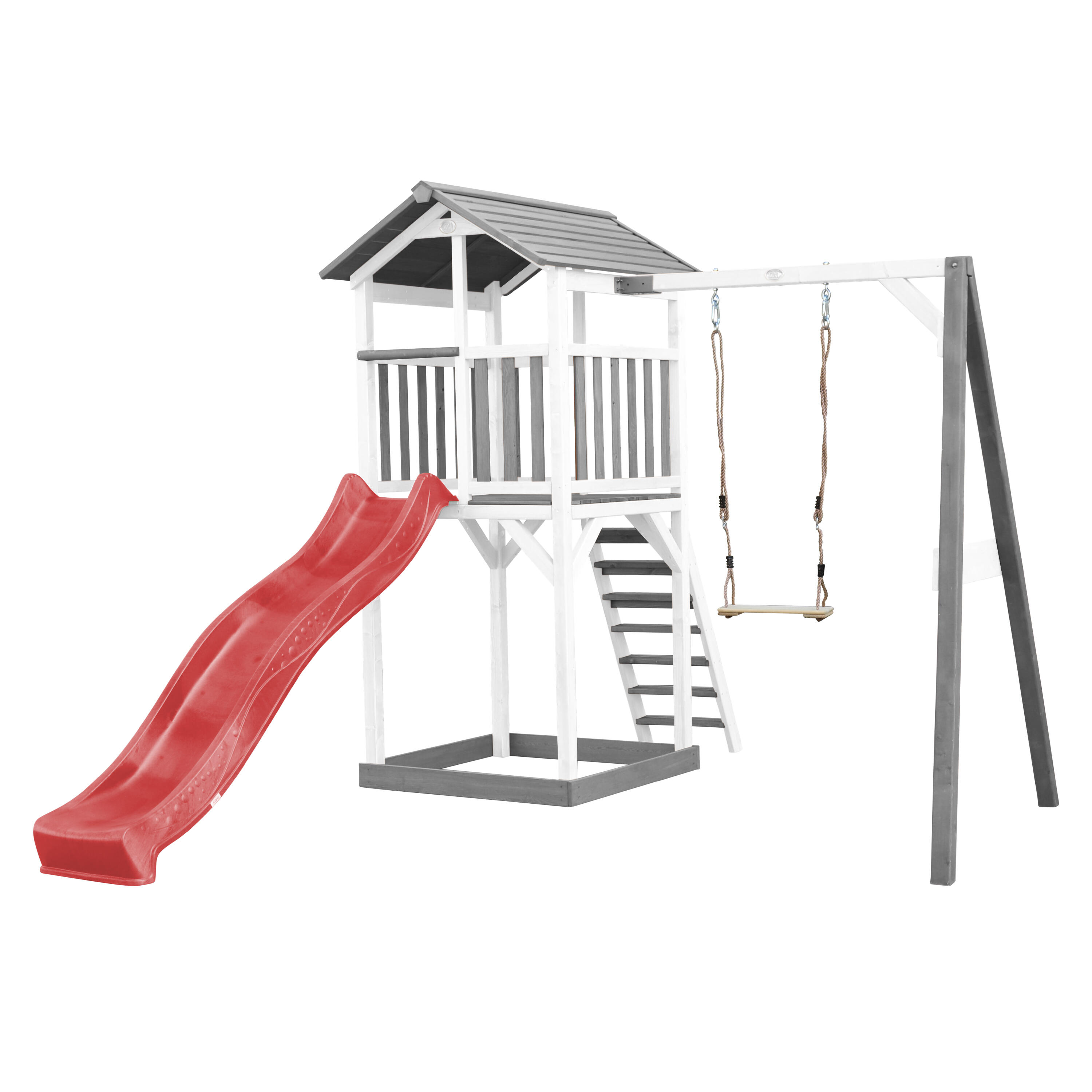 Axi - Aire De Jeux Beach Tower Grise/blanche Avec 1 Balançoire - Toboggan Rouge - Aire De Jeu - Rouge - Taille Unique - Decathlon