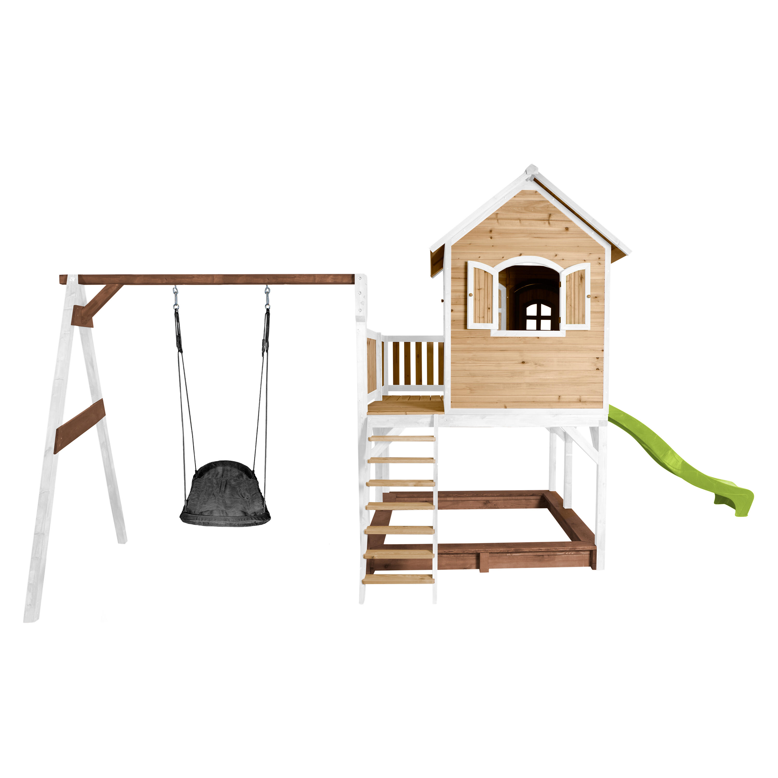 Maisonnette en bois Liam, Bac à Sable, Balançoire et Toboggan Jaune 5/7