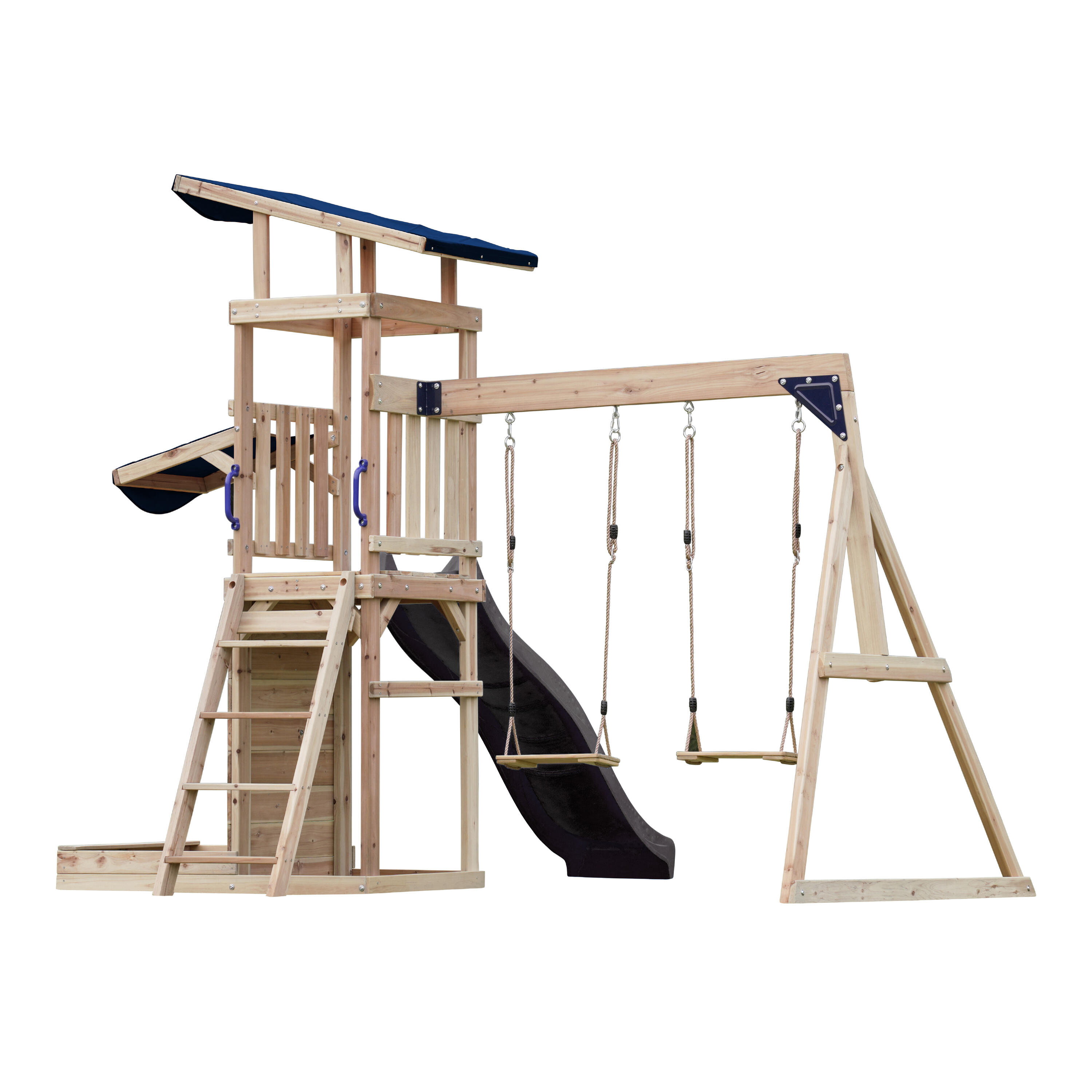 Malik Spielturm aus Holz mit 2 Schaukeln, Rutsche Grau 6/7