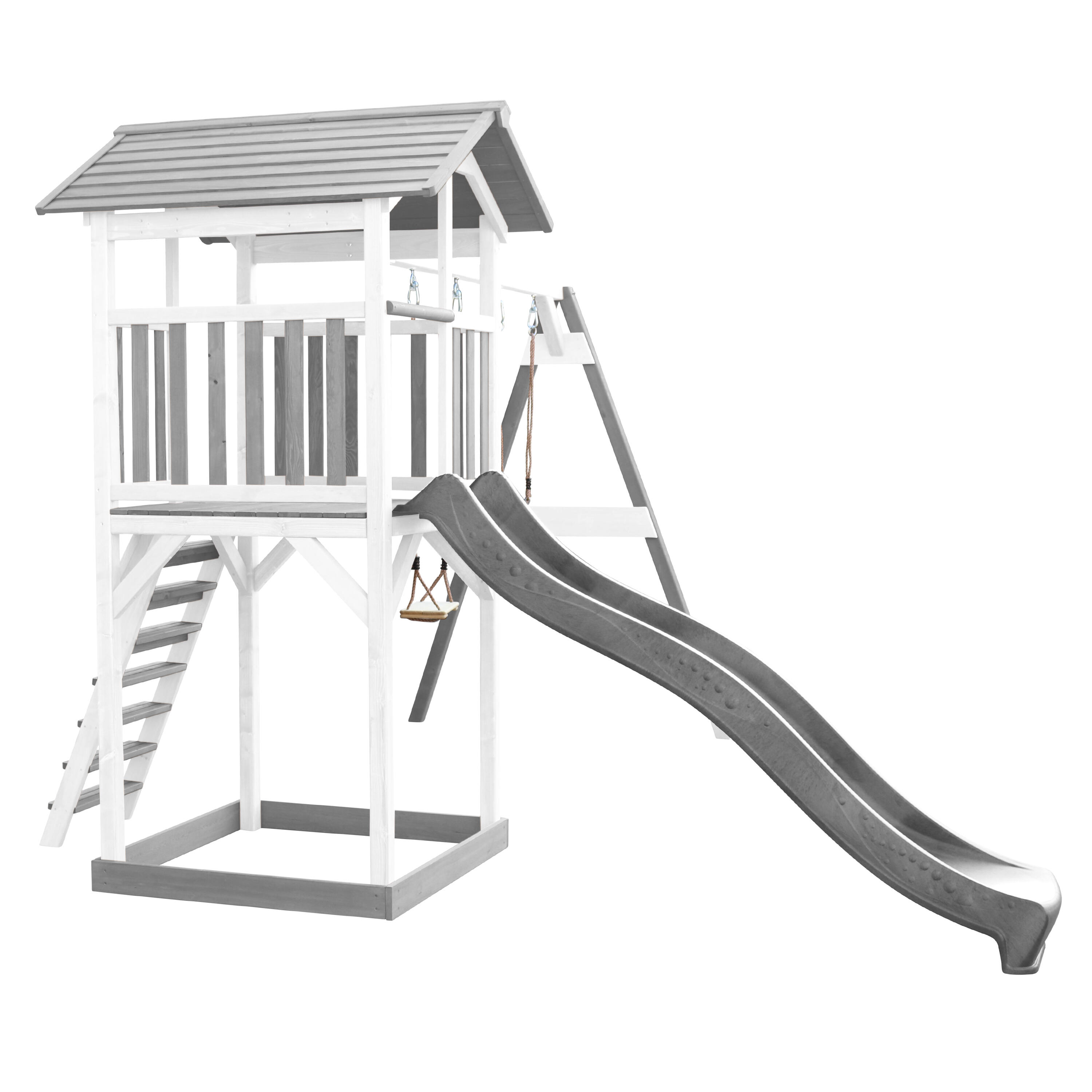Aire de jeux Beach Tower Grise/Blanche avec 2 Balançoires - Toboggan Gris 6/7