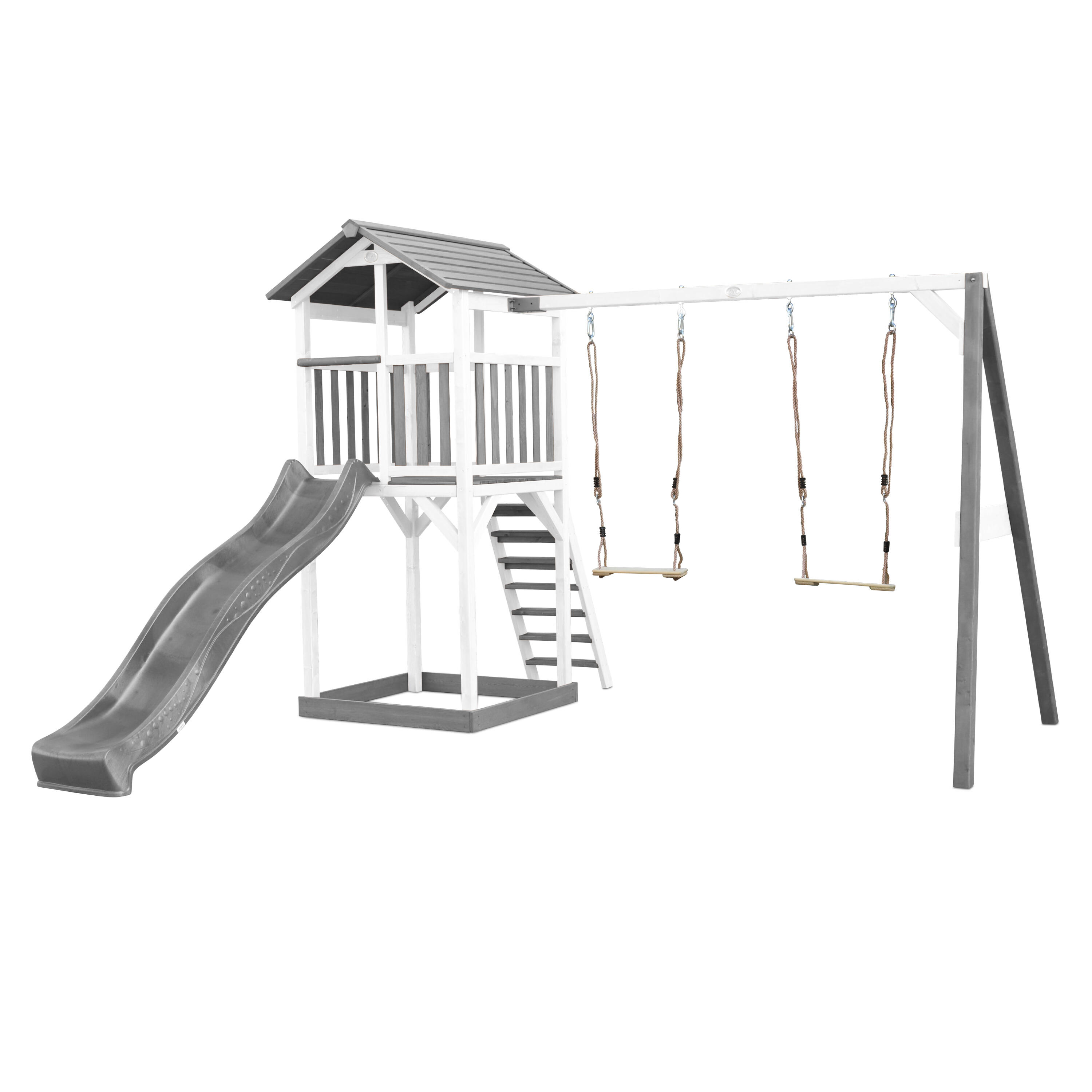 Axi - Aire De Jeux Beach Tower Grise/blanche Avec 2 Balançoires - Toboggan Gris - Aire De Jeu - Gris - Taille Unique - Decathlon
