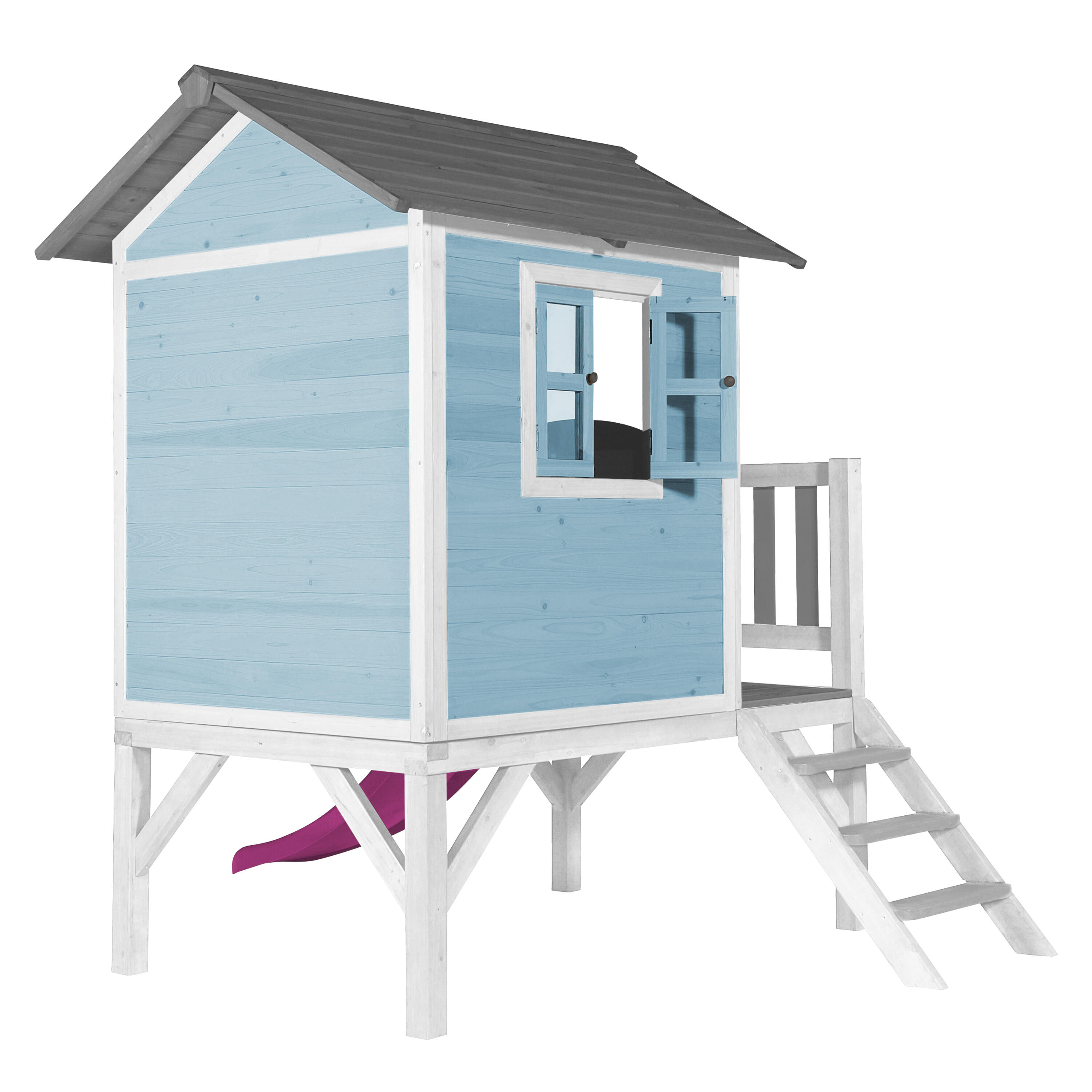 Maisonnette en bois Lodge XL Bleue - Toboggan Violet 5/7