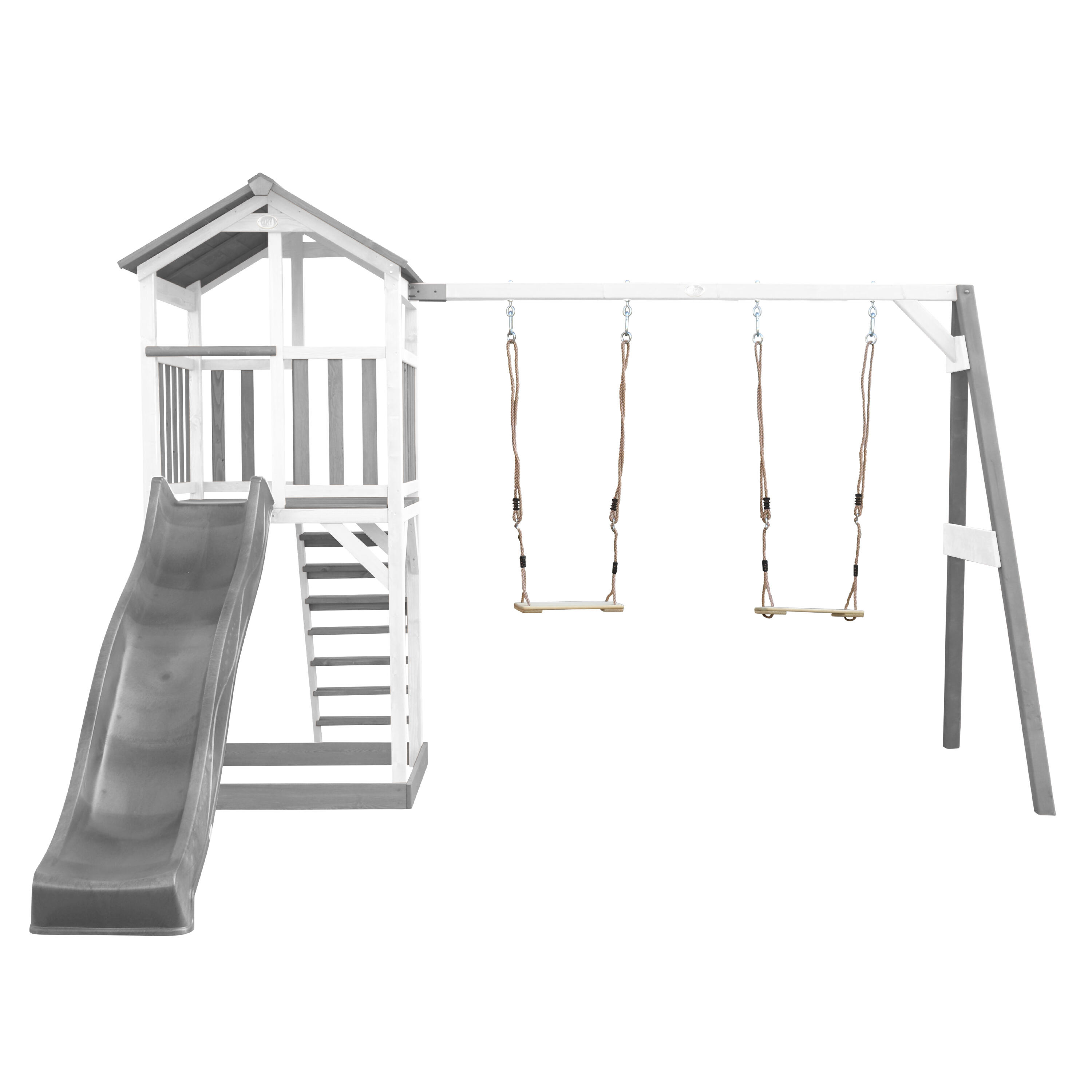 Aire de jeux Beach Tower Grise/Blanche avec 2 Balançoires - Toboggan Gris 5/7