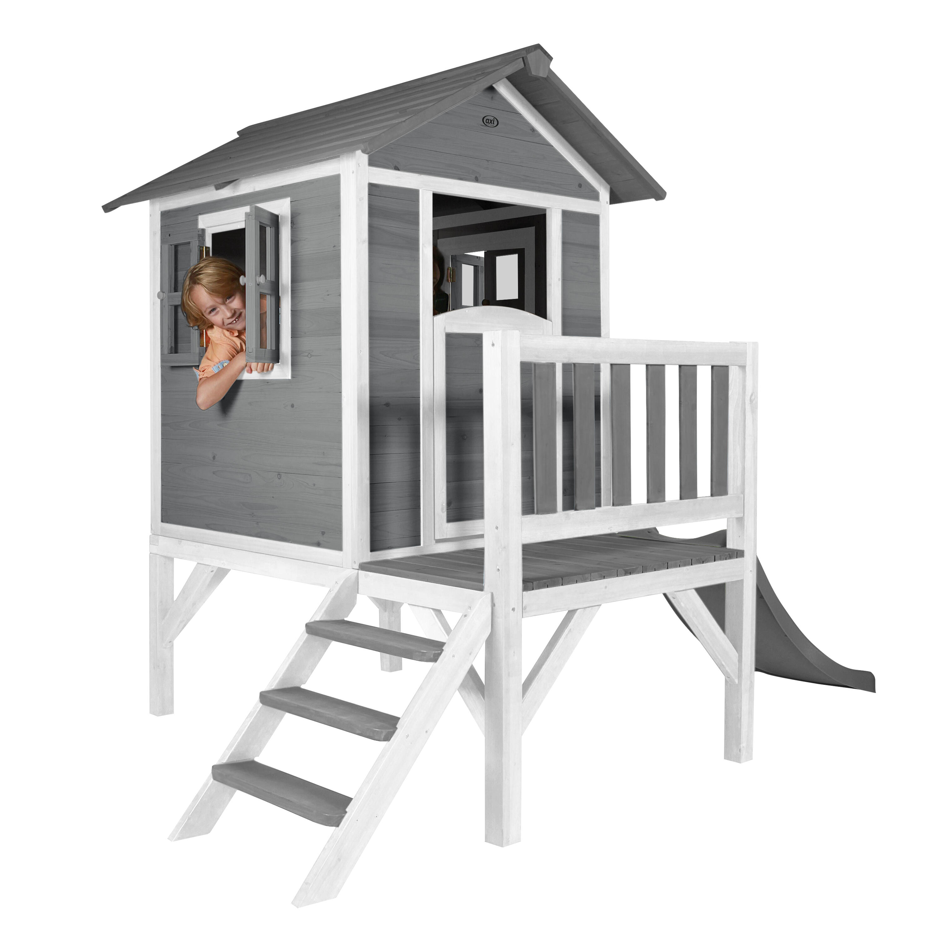 Maisonnette en bois Lodge XL Grise - Toboggan Grise 6/7