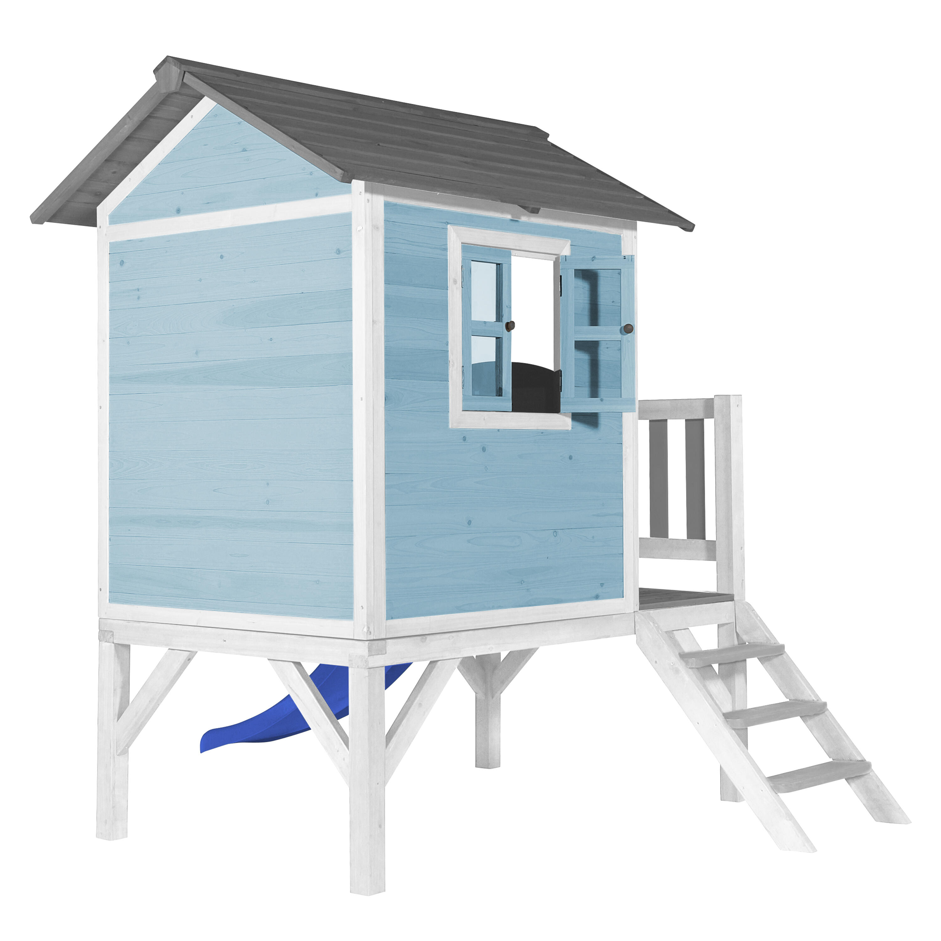 Casetta da giardino per bambini Lodge XL blu - Scivolo blu 5/7