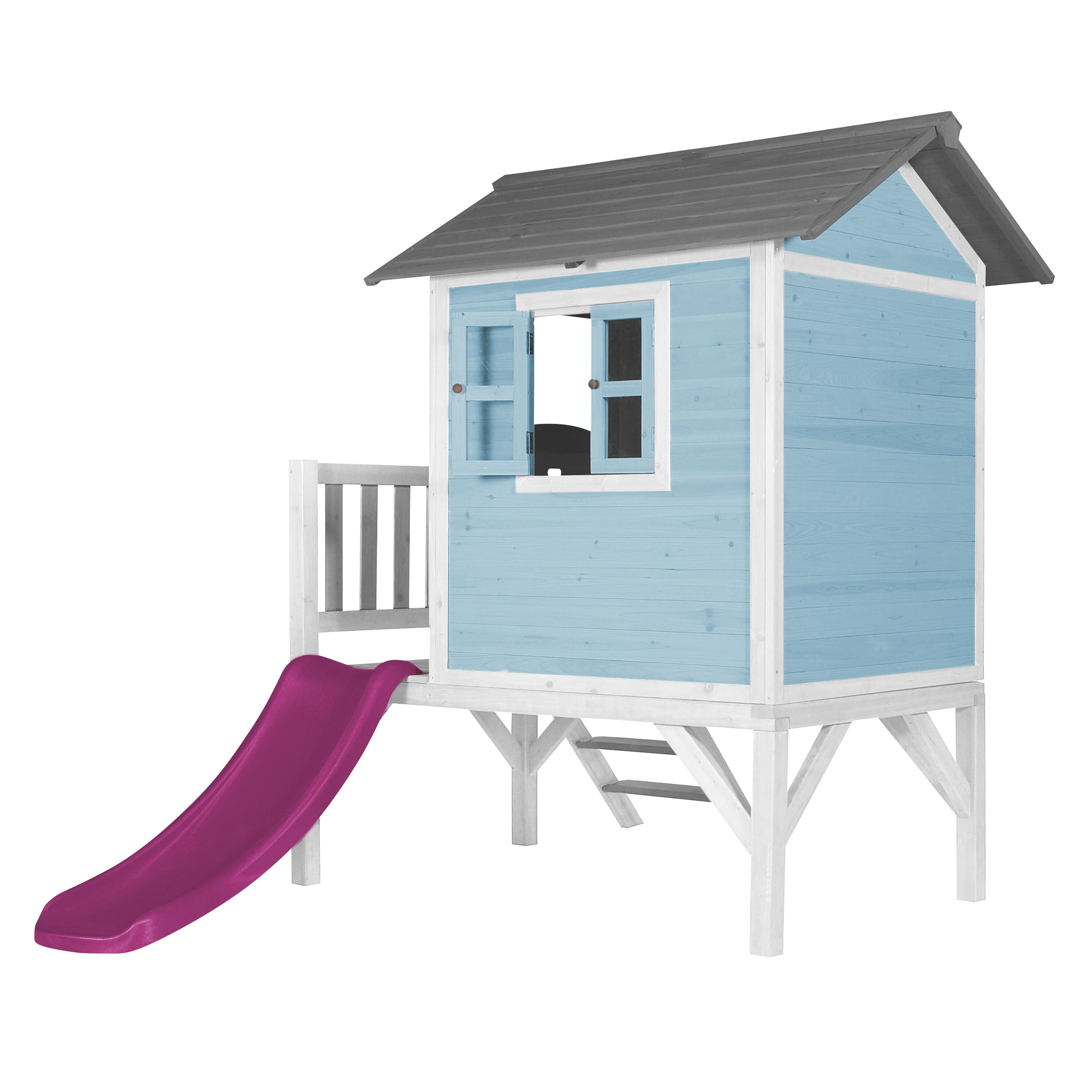 Maisonnette en bois Lodge XL Bleue - Toboggan Violet 4/7