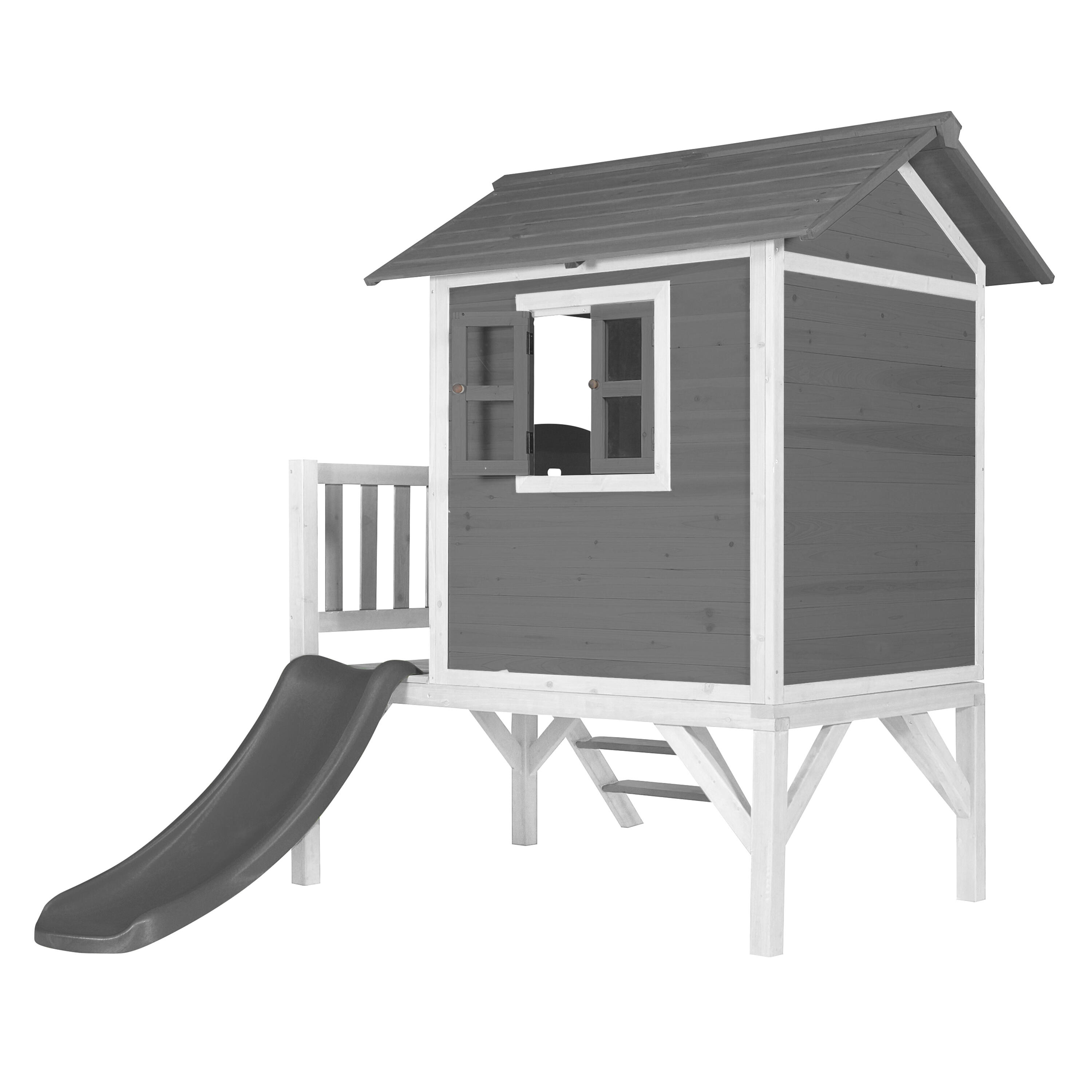 Maisonnette en bois Lodge XL Grise - Toboggan Grise 4/7