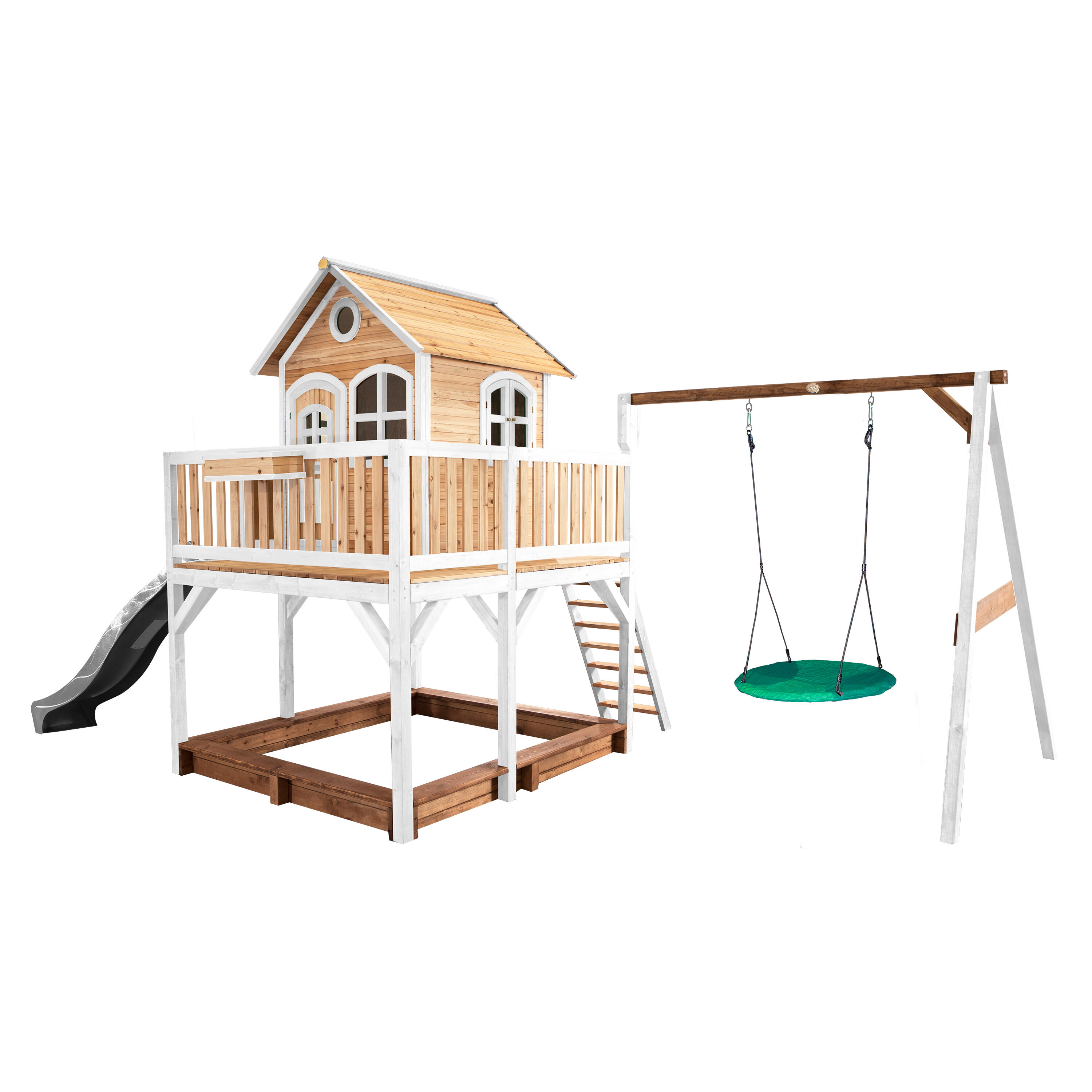 Axi - Maisonnette En Bois Liam,bac À Sable, Balançoire Nid D’oiseau, Toboggan Gris - Aire De Jeu - Gris - Taille Unique - Decathlon