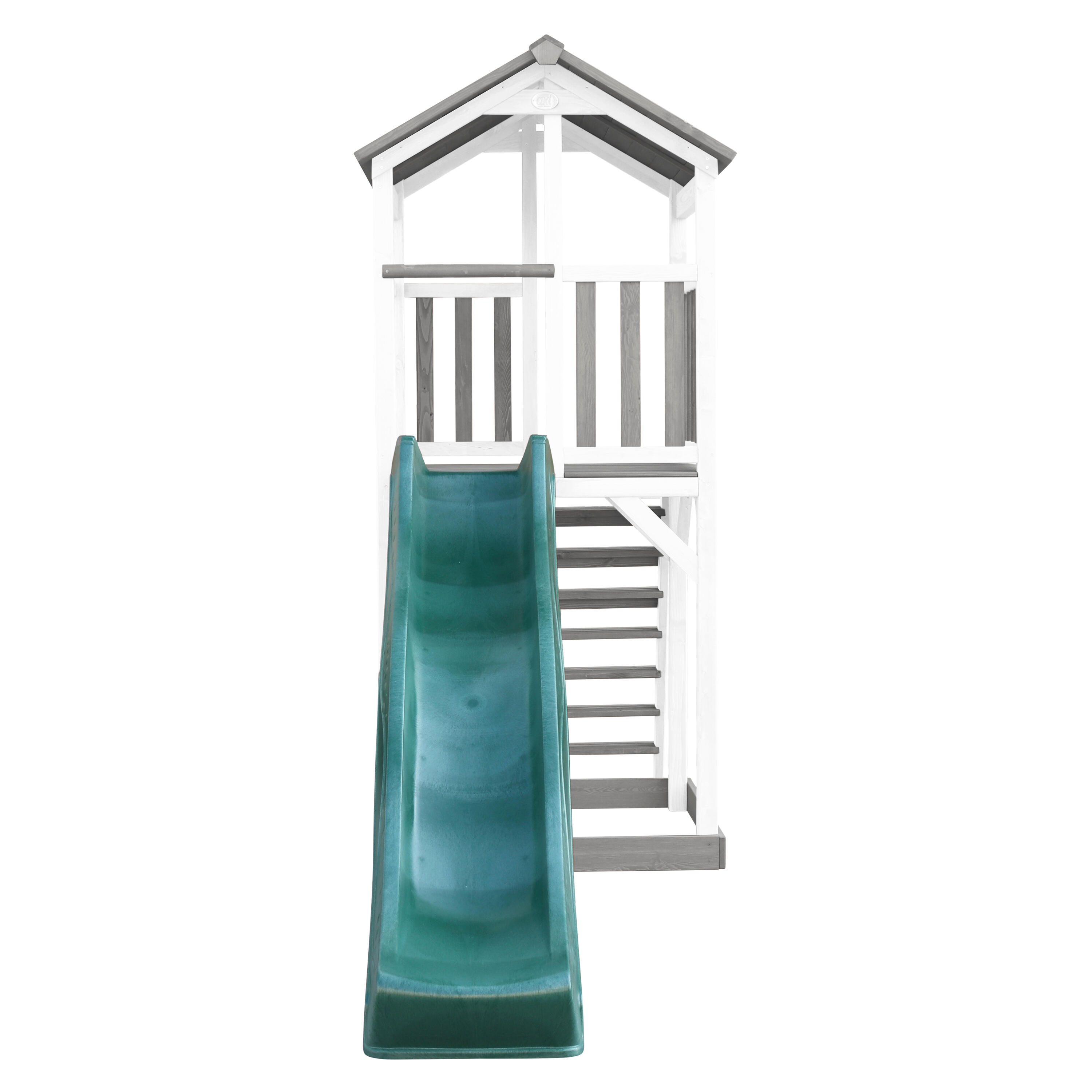 Beach Tower Speeltoren Grijs/Wit, Glijbaan Groen & Zandbak 2/7
