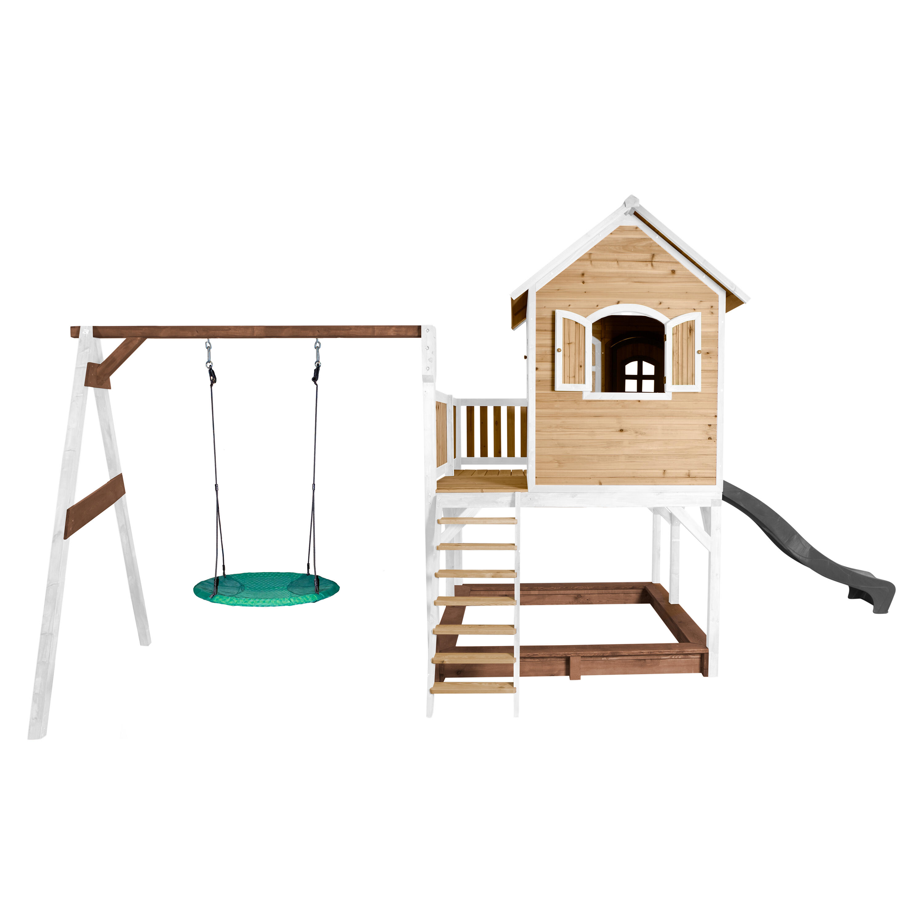 Casetta da giardino per bambini Liam, sabbiera, altalena a nido, scivolo grigio 5/7