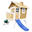 AXI Robin Maisonnette de jardin Marron/Blanc, Toboggan Bleu, Bois FSC
