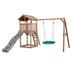 Aire de jeux Beach Tower marron, Balançoire Nid d'oiseau, Toboggan Gris