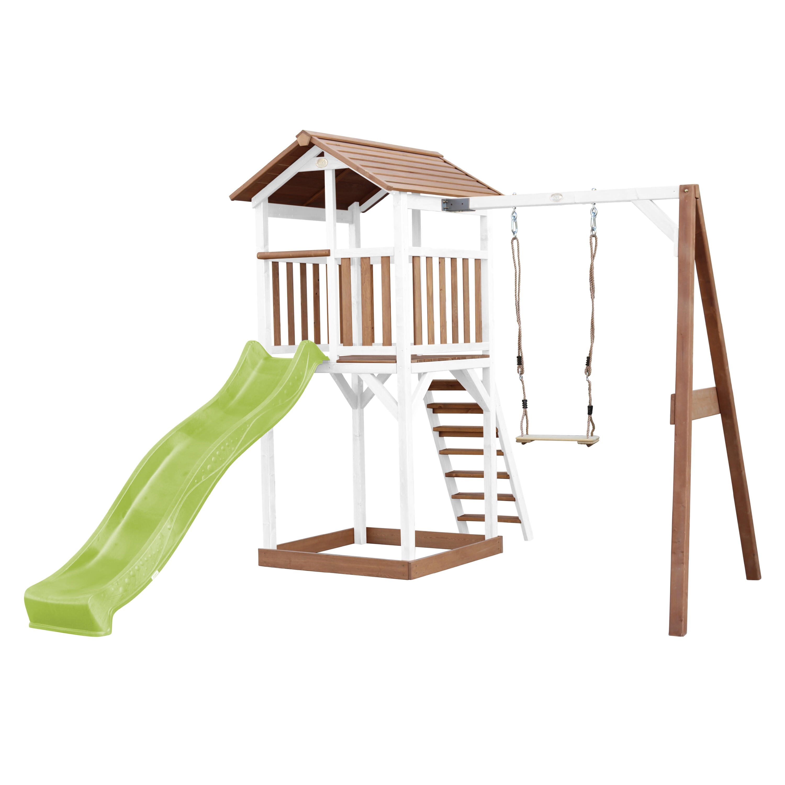 Axi - Aire De Jeux Beach Tower Marron/blanche Avec 1 Balançoire - Toboggan Vert - Aire De Jeu - Jaune - Taille Unique - Decathlon