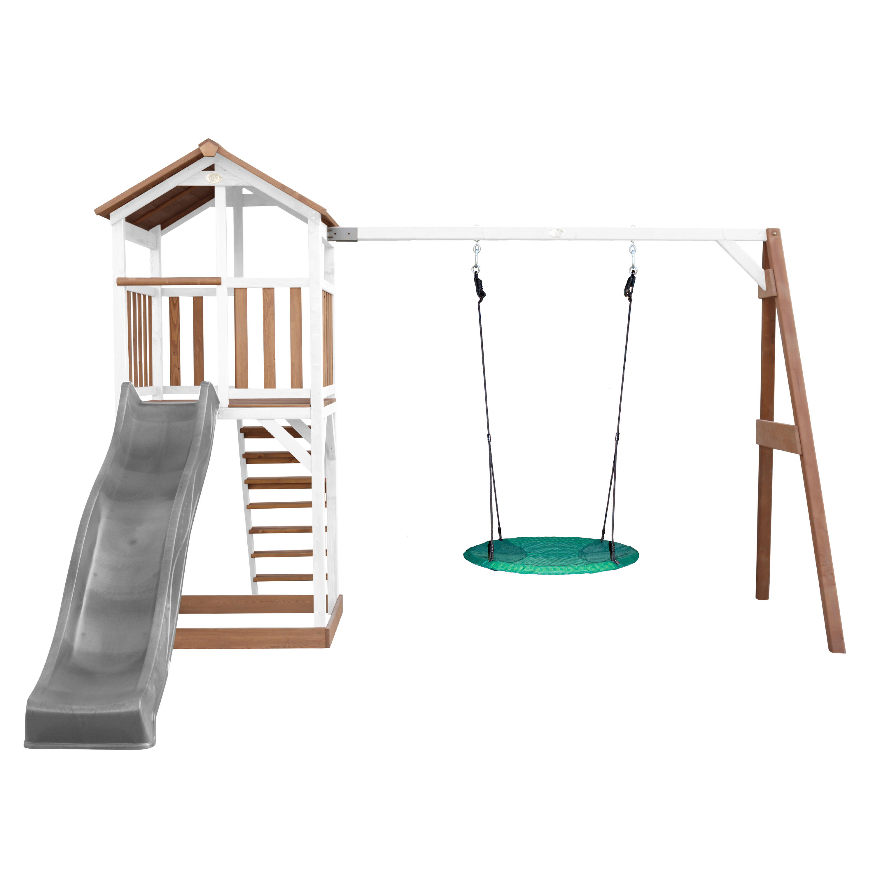 Aire de jeux Beach Tower Marron/Blanche, Balançoire, Toboggan Gris 2/7
