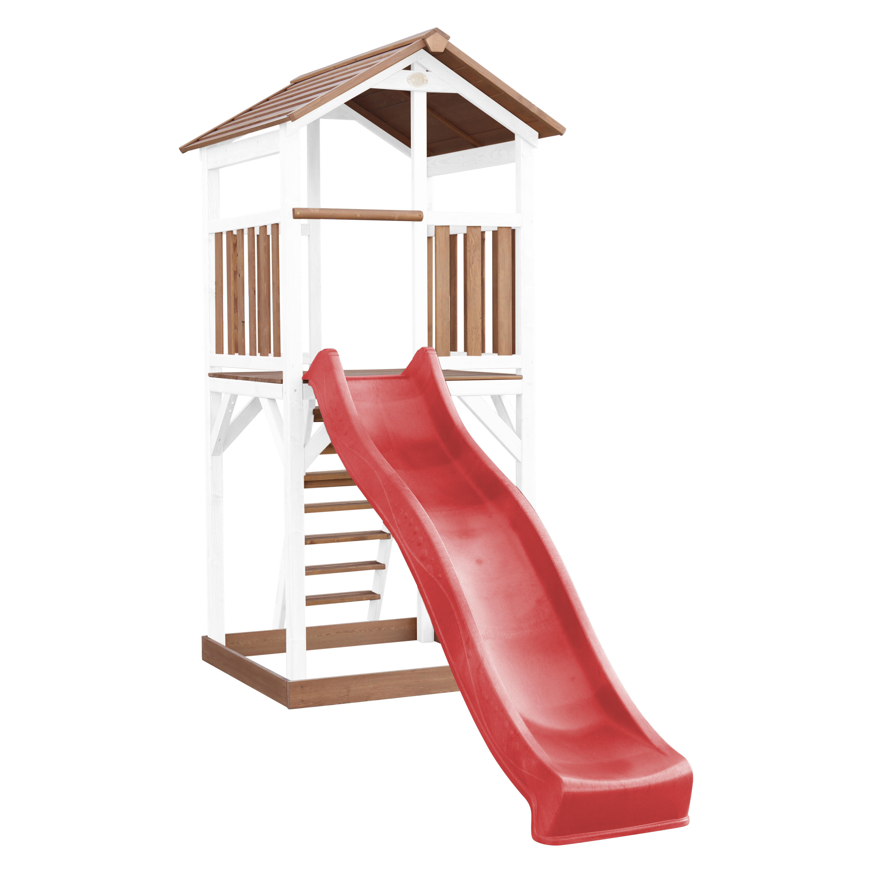 Aire de jeux Beach Tower Marron/Blanche - Toboggan Rouge 5/7