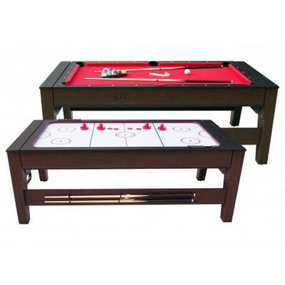 Reverso Billard- und Airhockey Tisch, 6ft, mit Zubehör, Braun/Rot