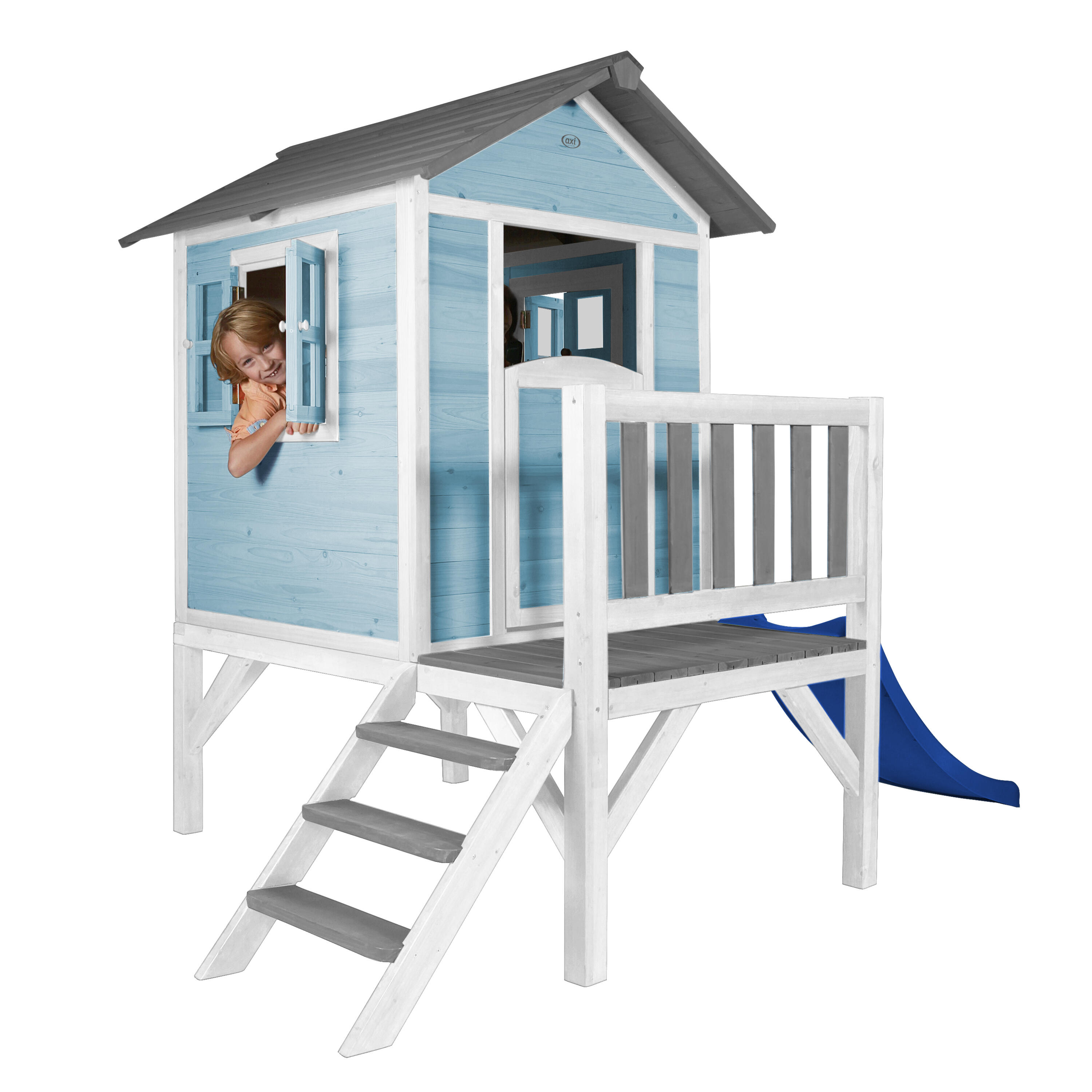 Casetta da giardino per bambini Lodge XL blu - Scivolo blu 6/7