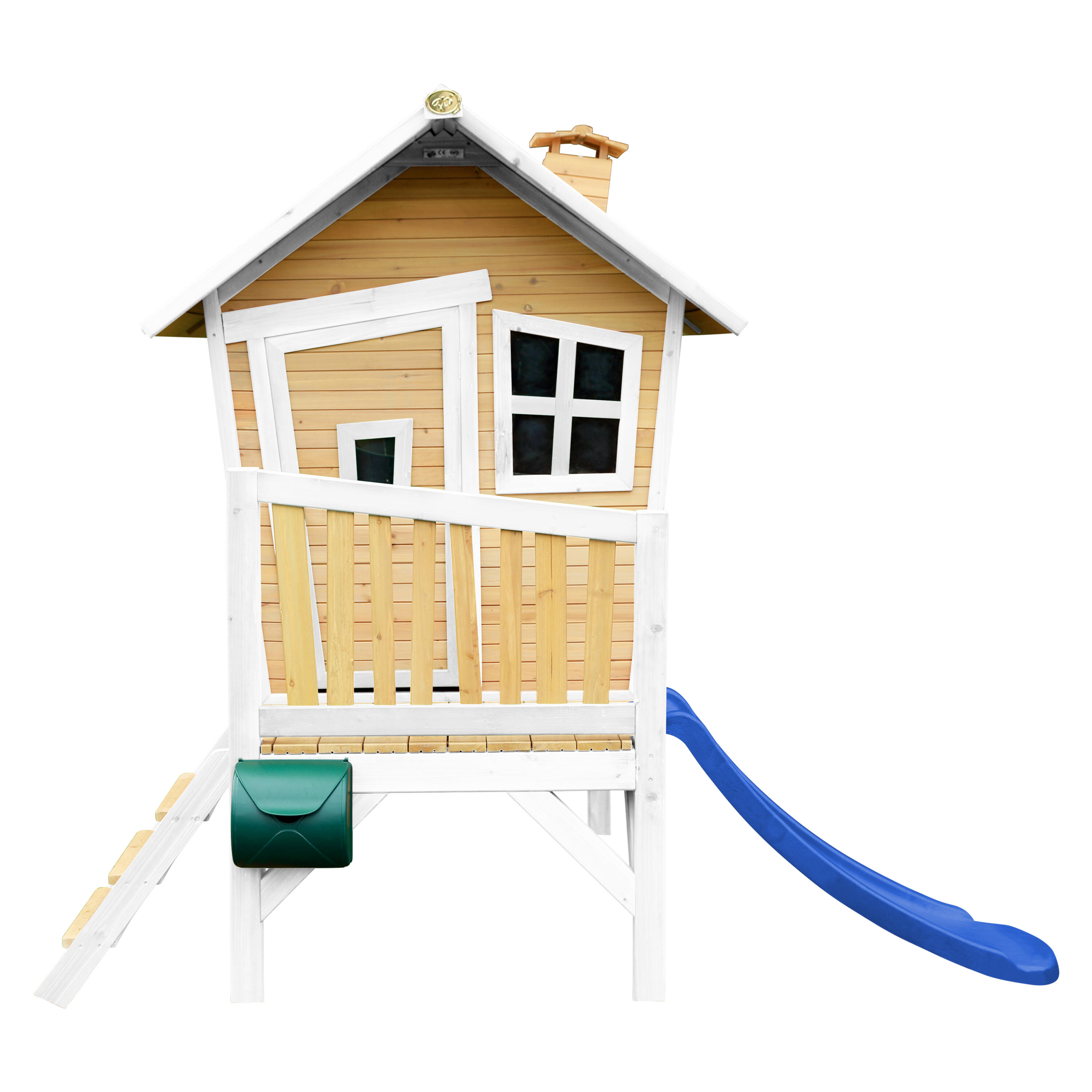 Maisonnette en bois Robin Marron/Blanche - Toboggan Bleu 2/7