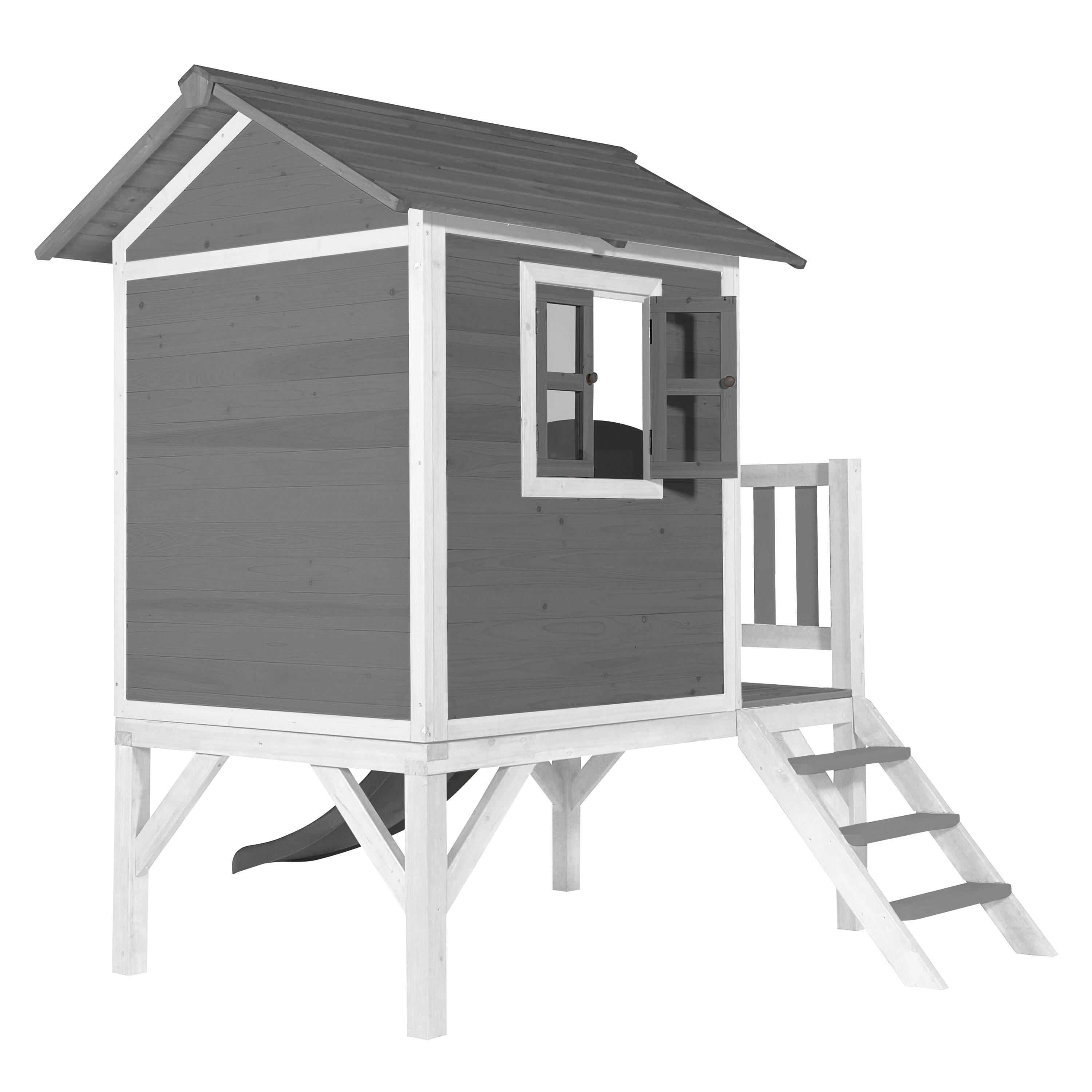 Maisonnette en bois Lodge XL Grise - Toboggan Grise 5/7
