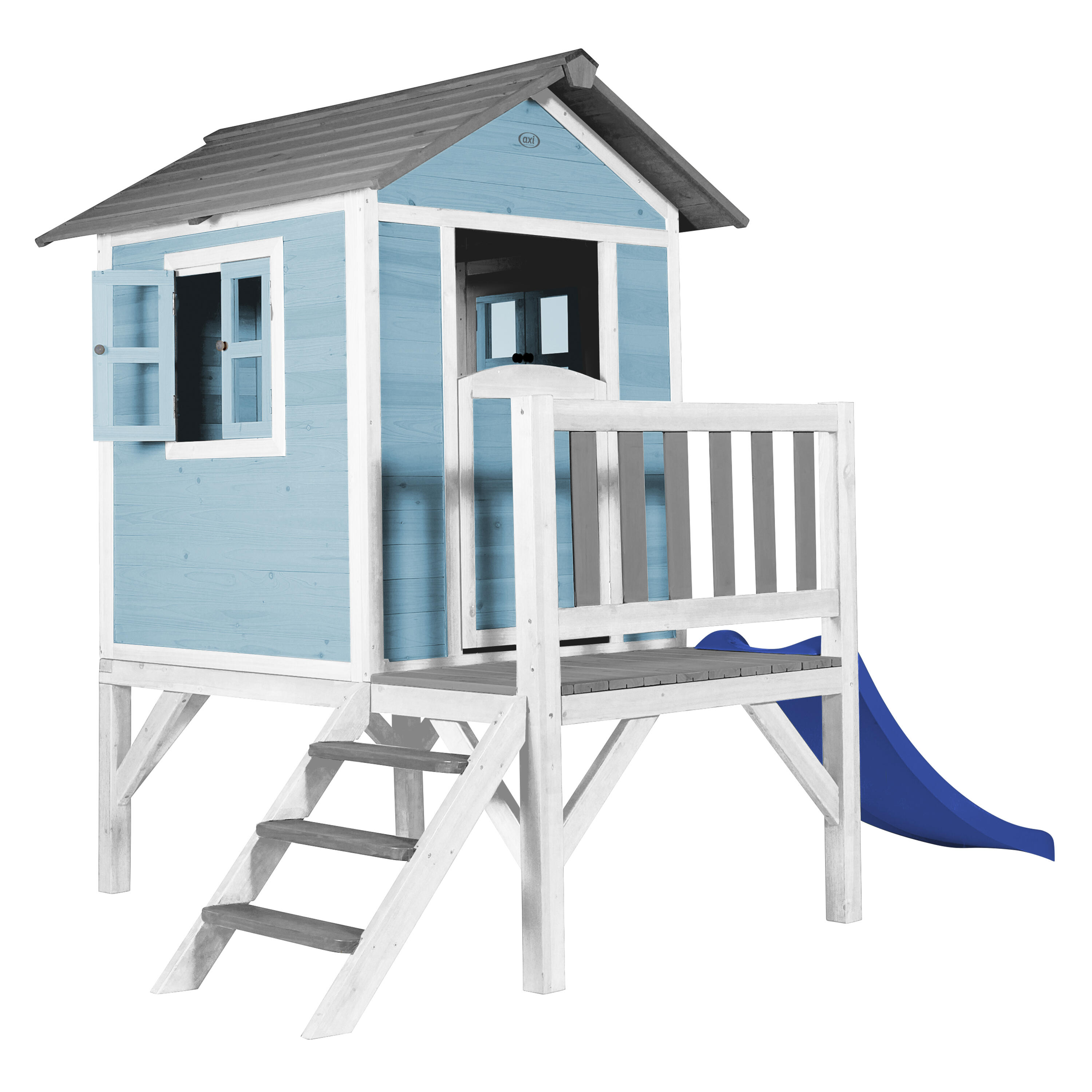 Casetta da giardino per bambini Lodge XL blu - Scivolo blu 2/7