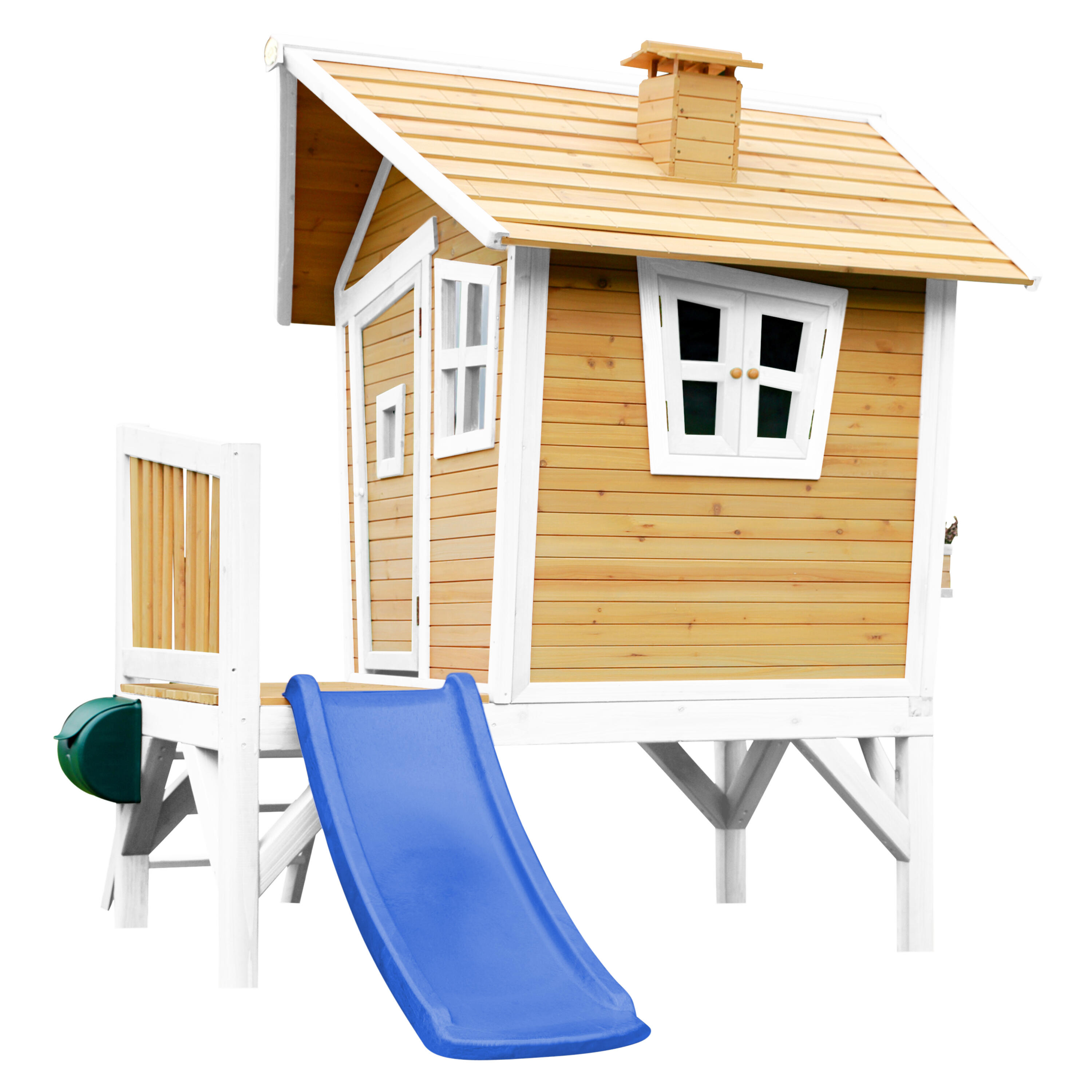 Maisonnette en bois Robin Marron/Blanche - Toboggan Bleu 6/7