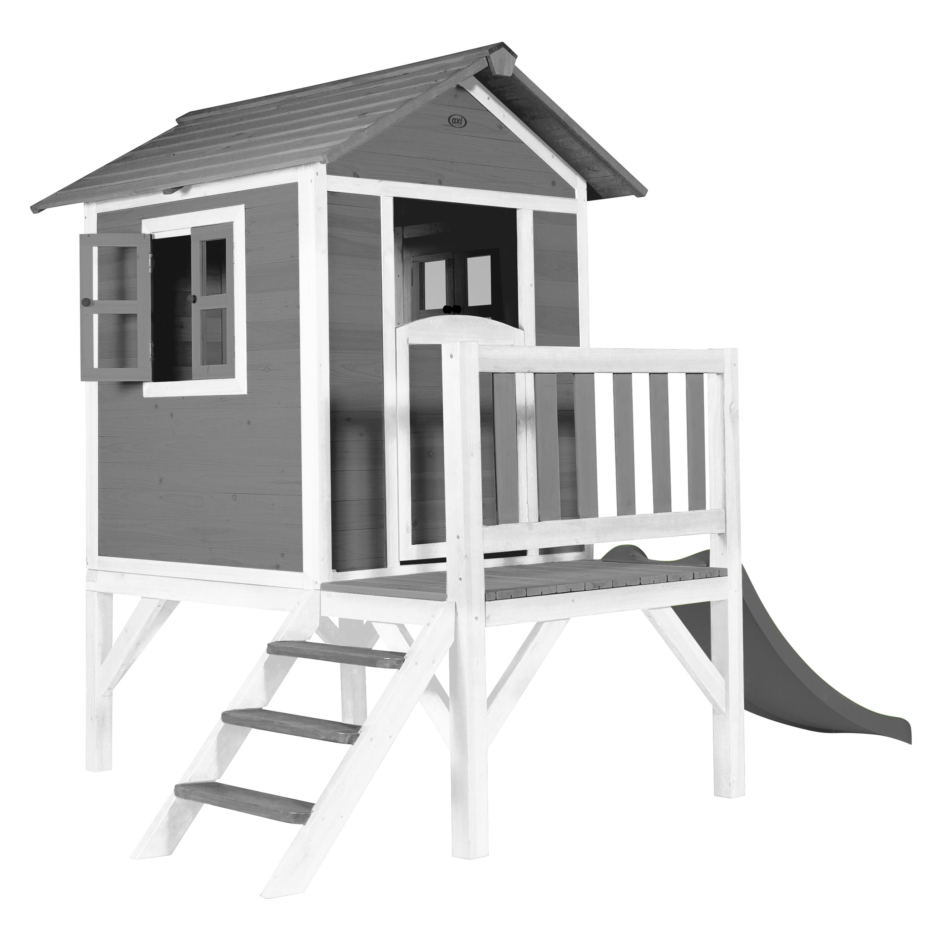 Maisonnette en bois Lodge XL Grise - Toboggan Grise 2/7