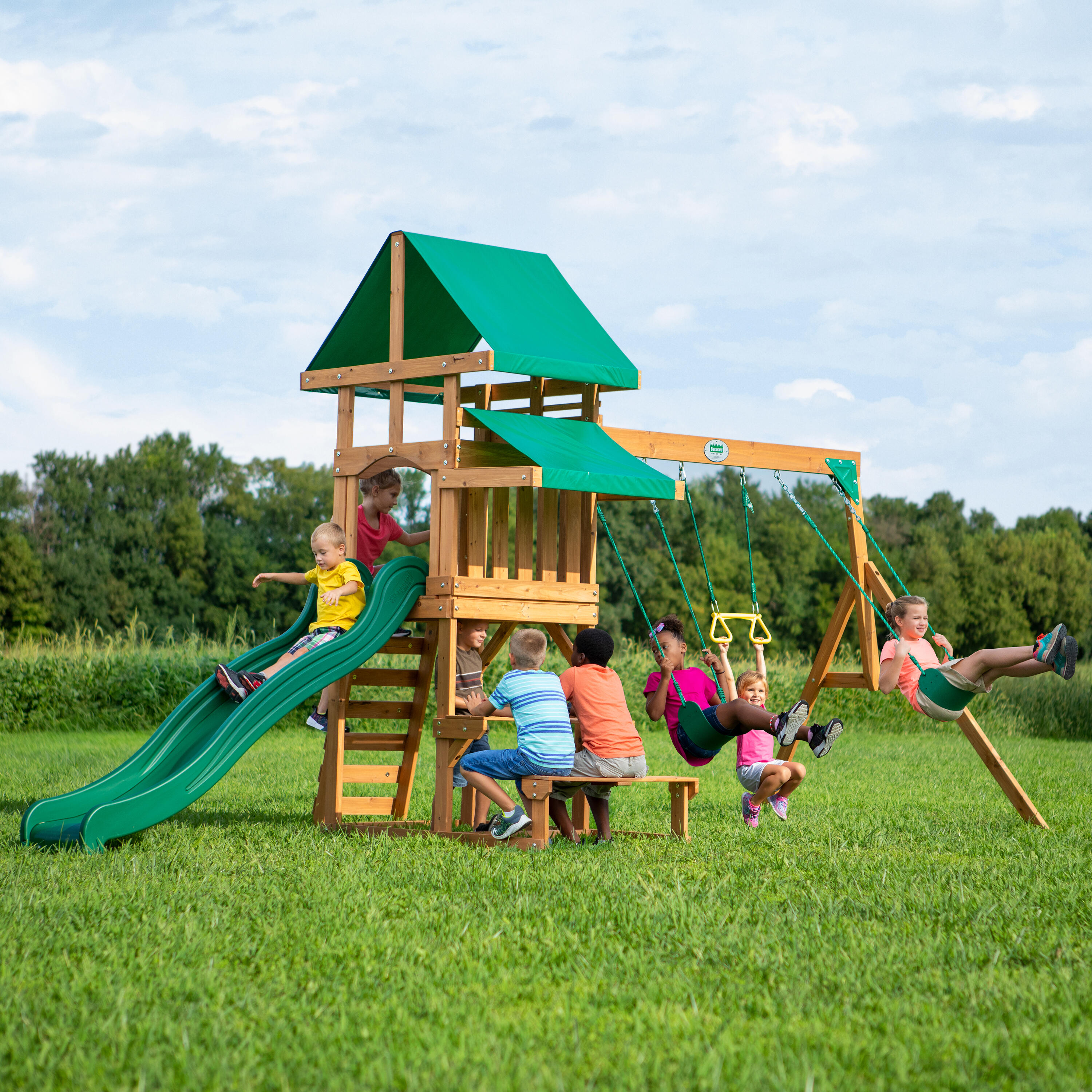 Parque Infantil de madera, columpio, tobogán, Belmont 2/7