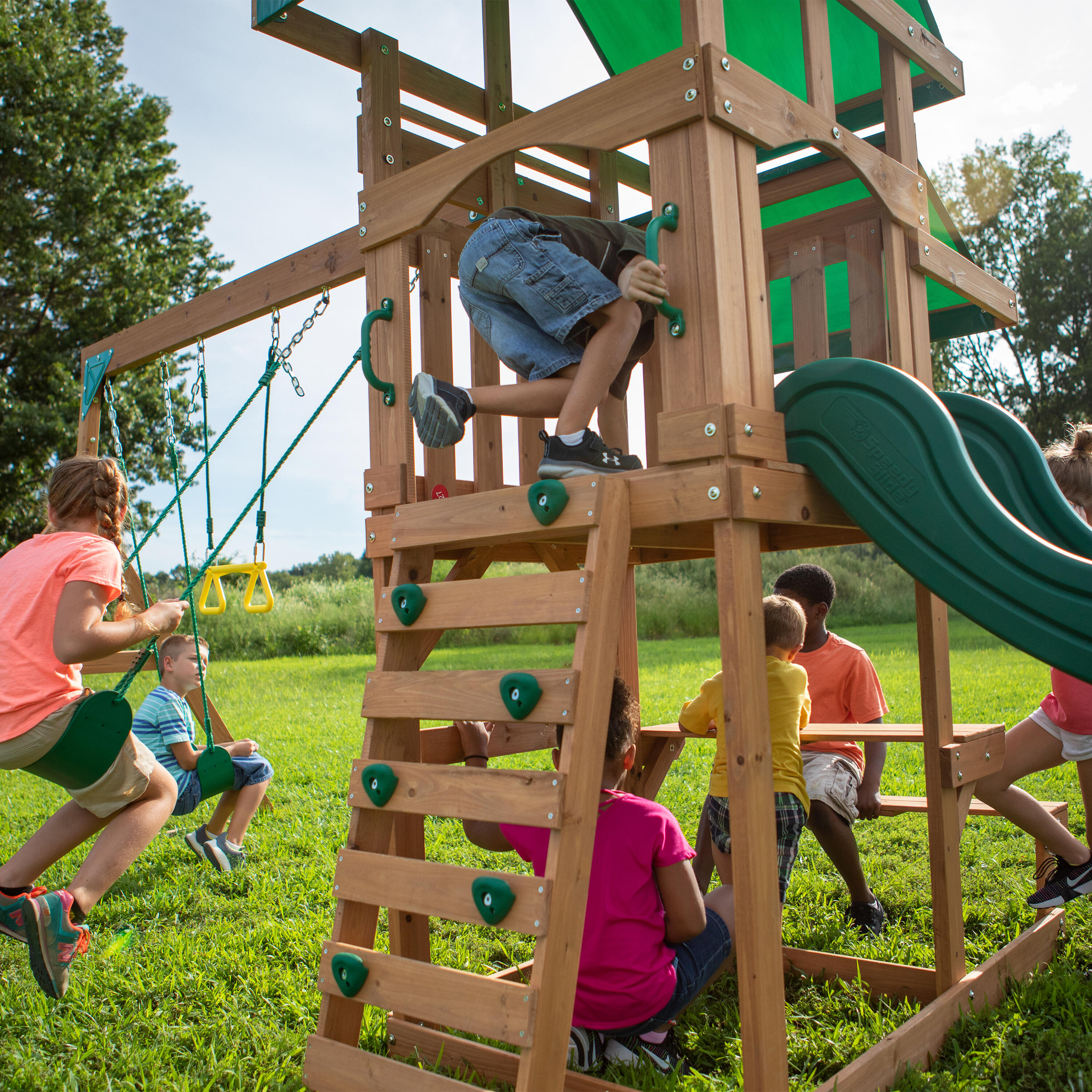 Parque Infantil de madera, columpio, tobogán, Belmont 7/7