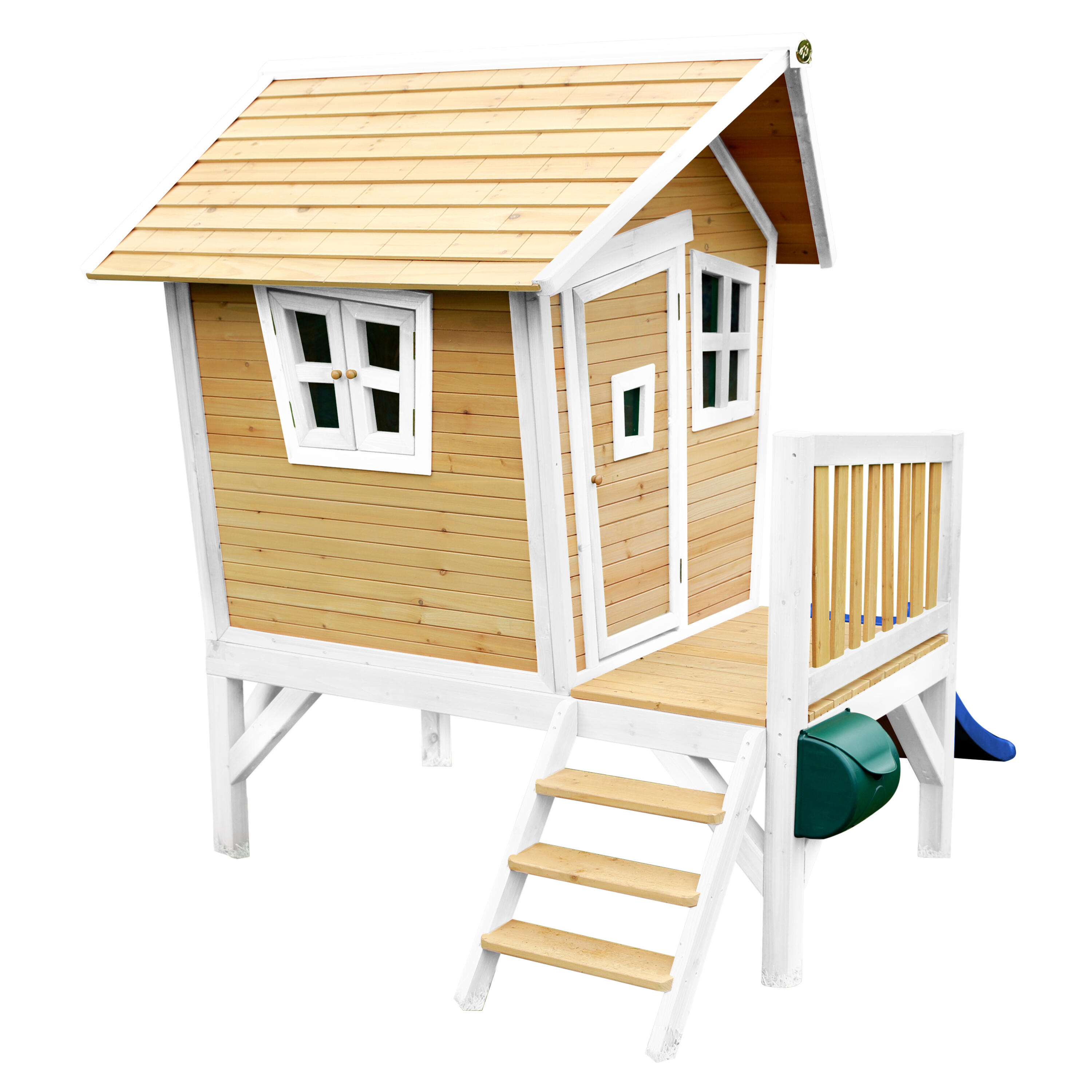 Maisonnette en bois Robin Marron/Blanche - Toboggan Bleu 7/7