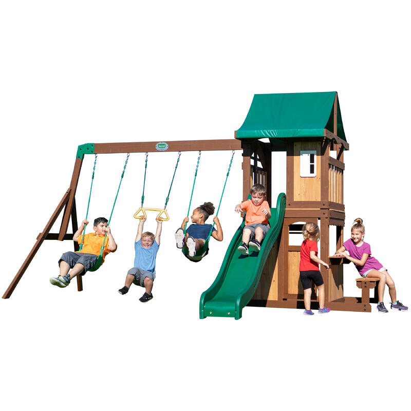 Backyard Discovery Lakewood Drewniany domek, hustawka, zjezdzalnia