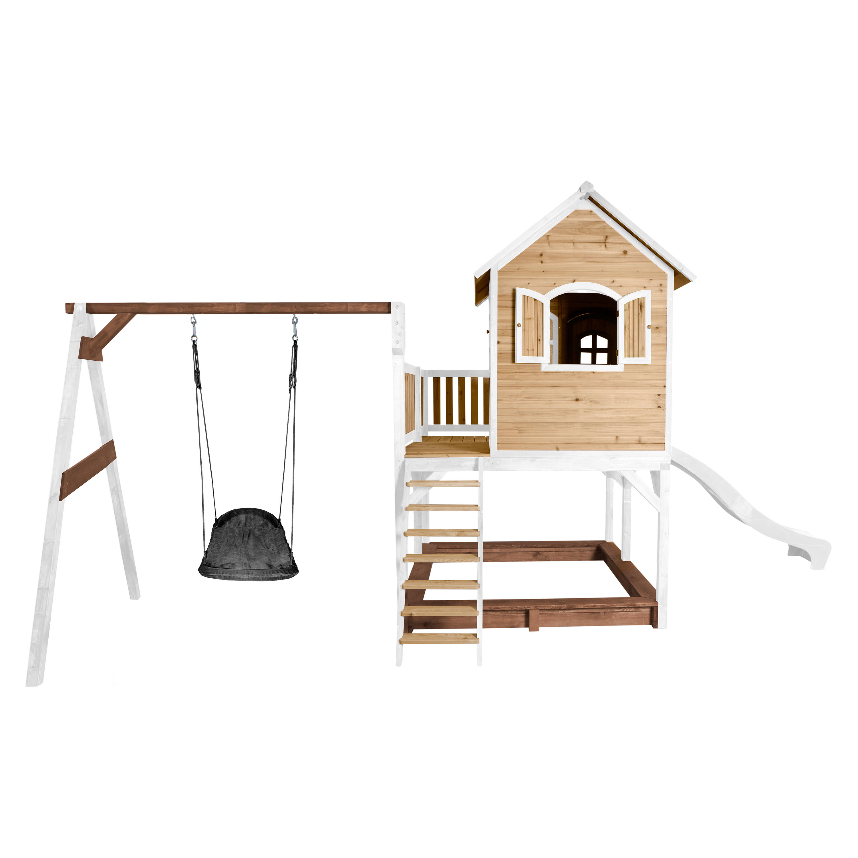 Maisonnette en bois Liam, Bac à Sable, Balançoire et Toboggan Bleu 5/7