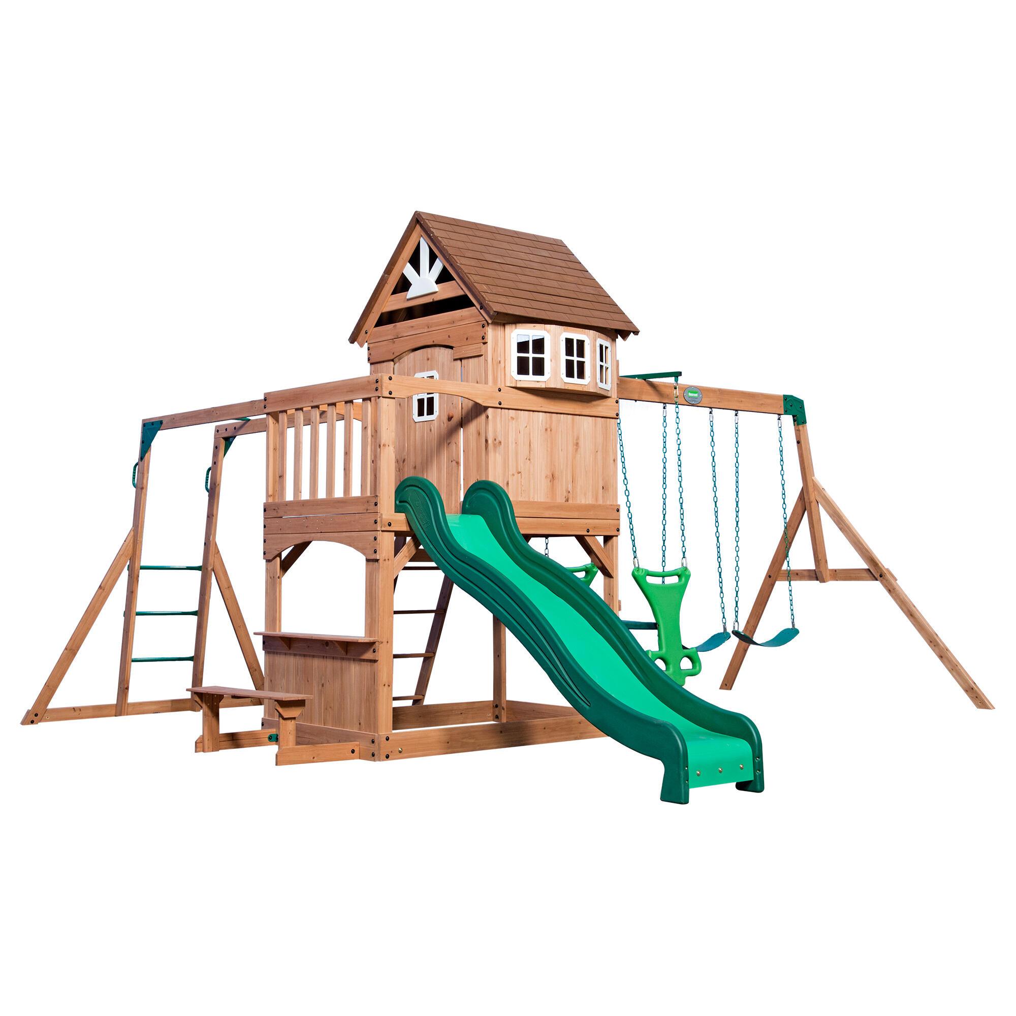 BACKYARD DISCOVERY Backyard Discovery Montpelier Spielturm aus Holz mit Schaukeln, Rutsche